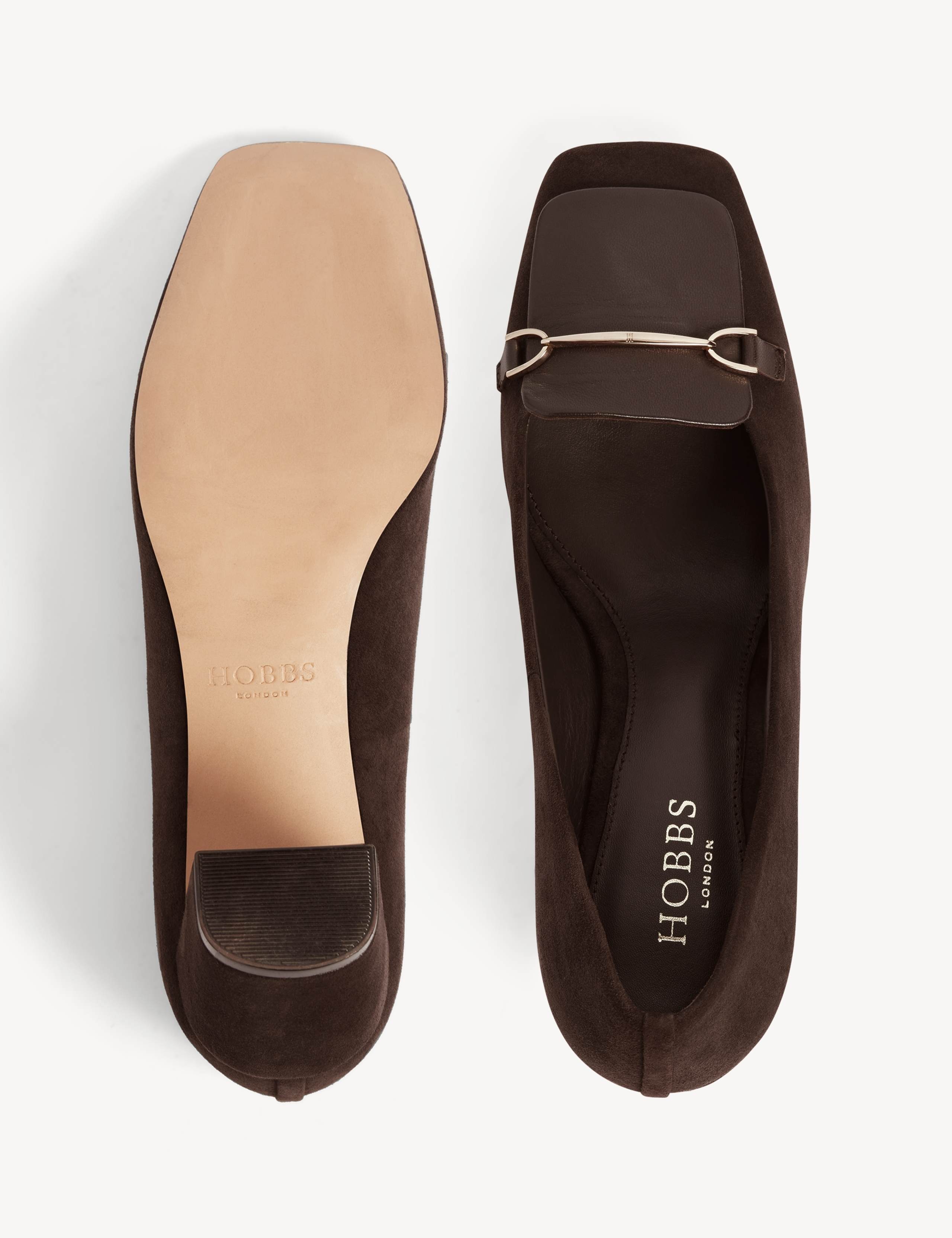 Suede Horsebit Detail Block Heel Court Shoes 6 of 6