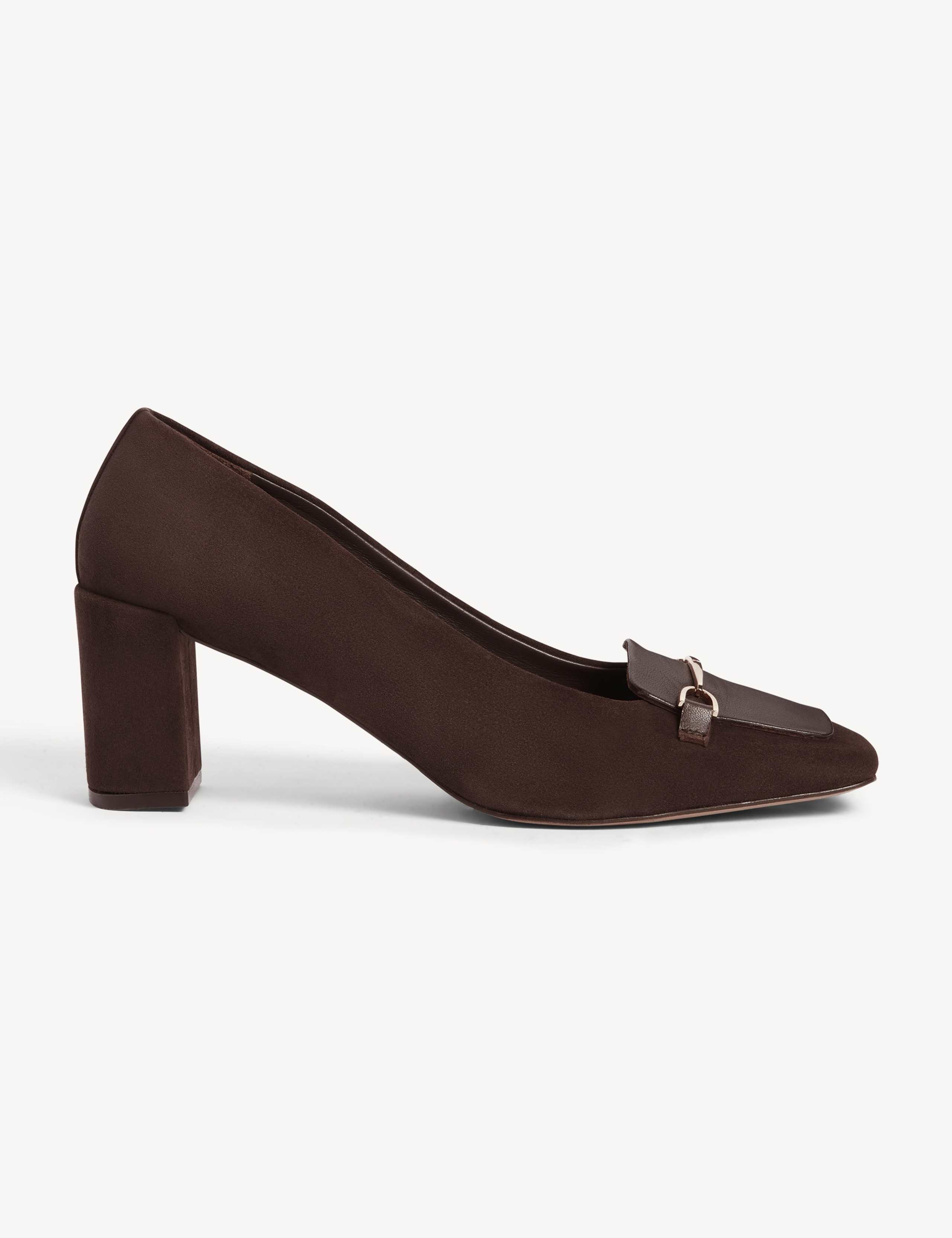 Suede Horsebit Detail Block Heel Court Shoes 2 of 6