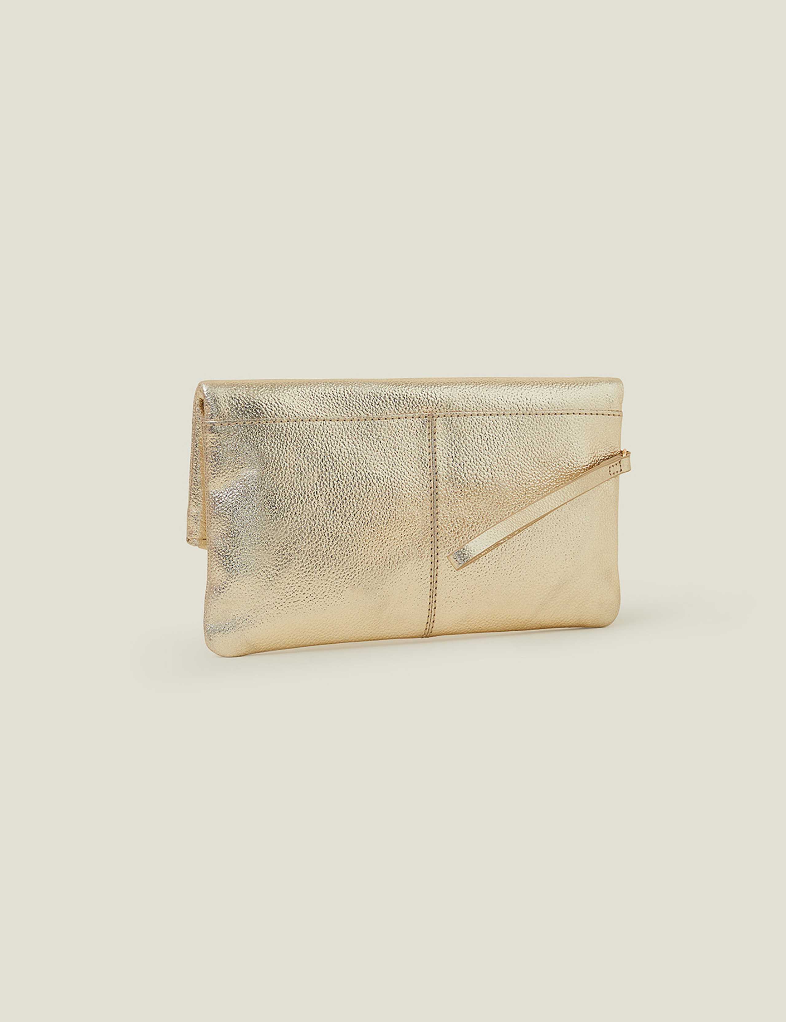 Leather Metallic Fold Over Clutch Bag 3 of 4
