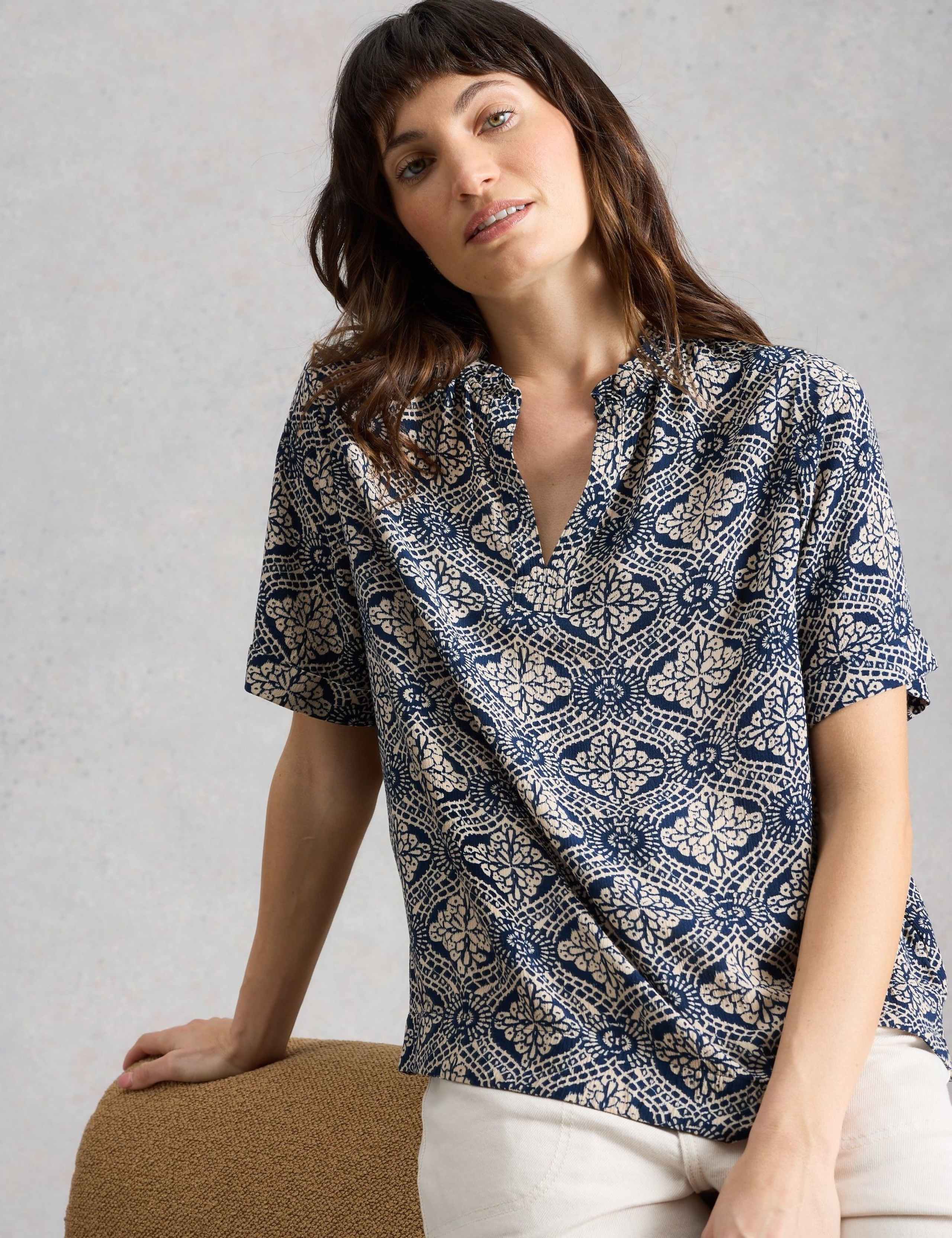 Floral Textured Notch Neck Top 1 of 6
