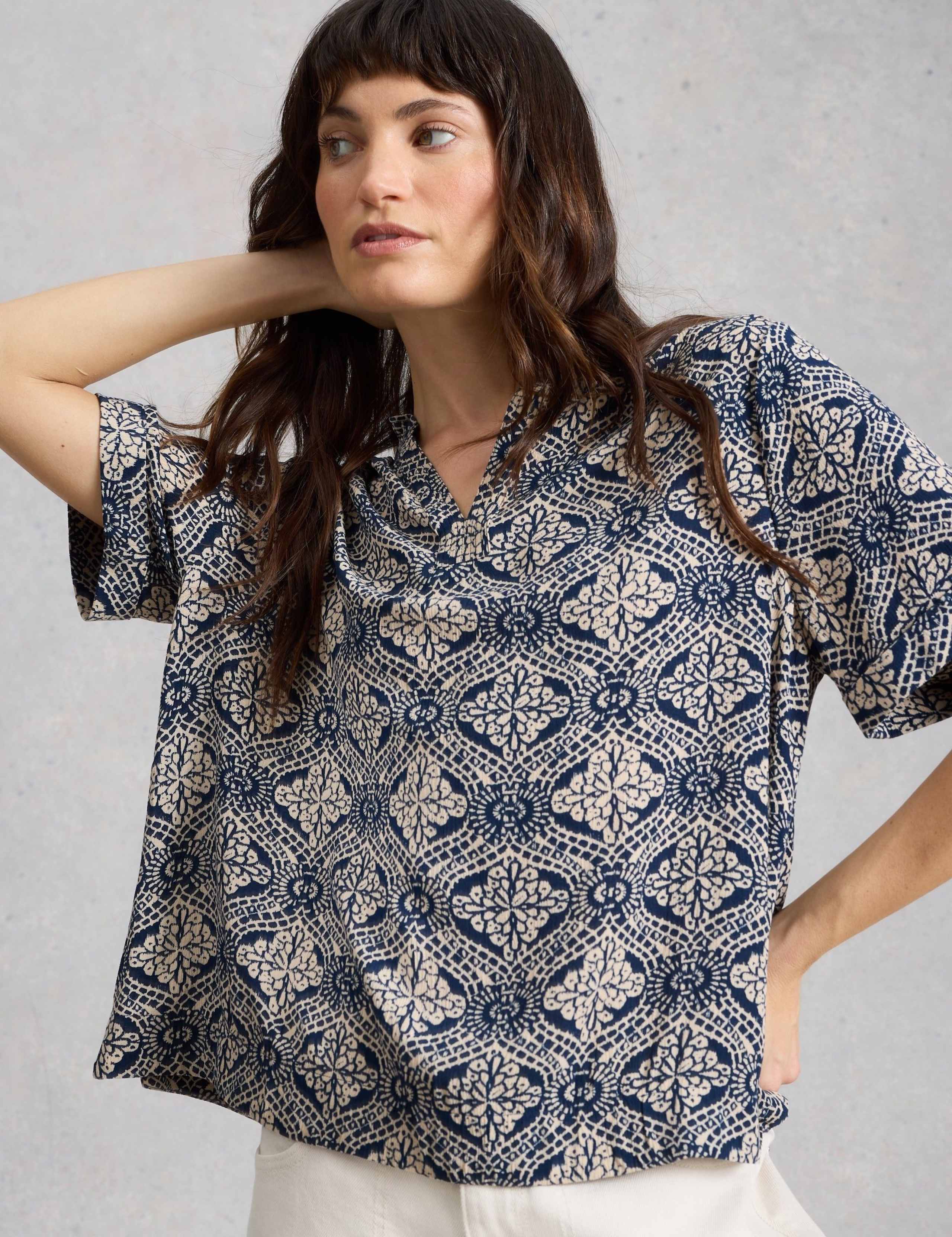 Floral Textured Notch Neck Top 4 of 6