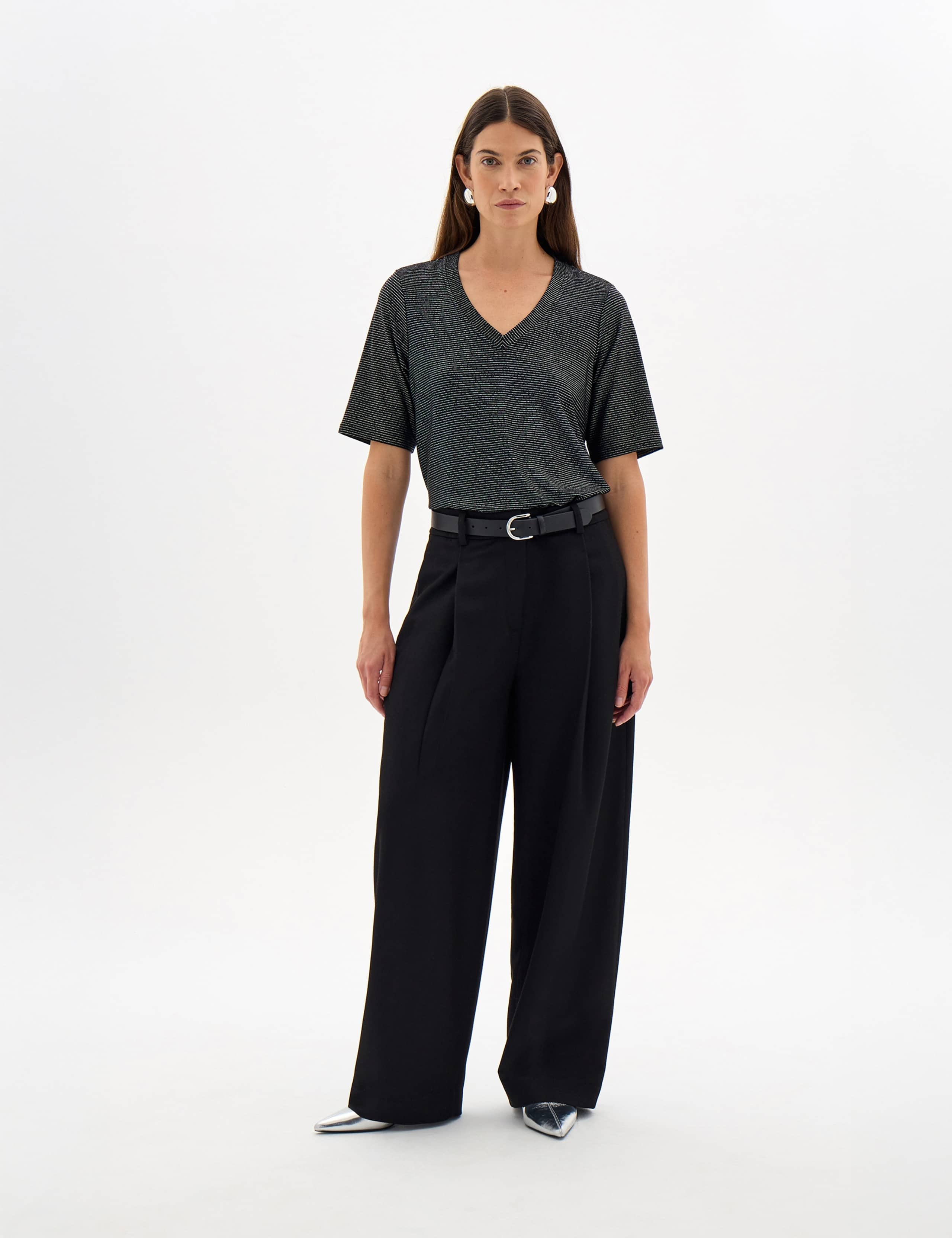 Lurex Striped V Neck T-Shirt 3 of 5