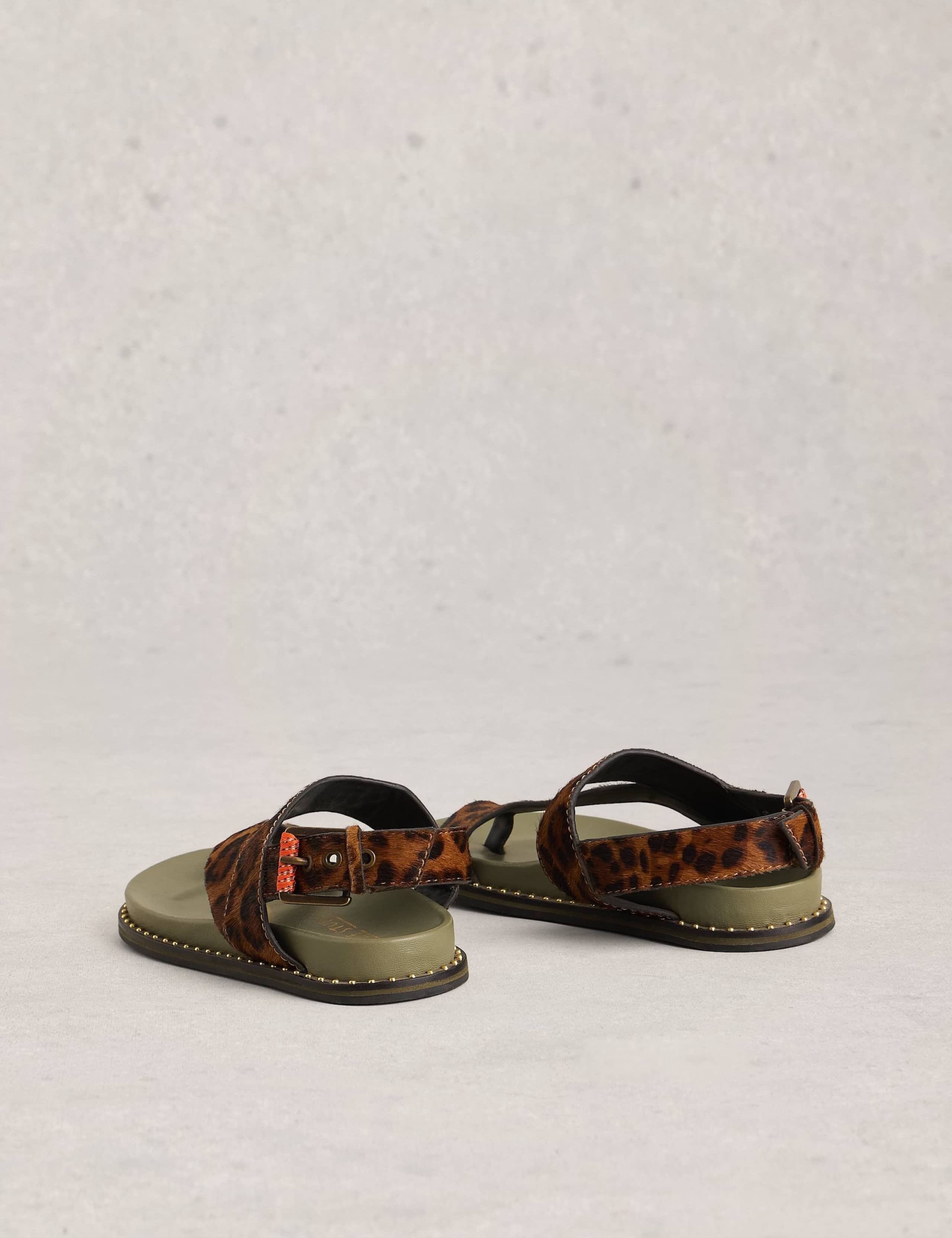 Leather Hair On Animal Print Flat Sandals 2 of 4