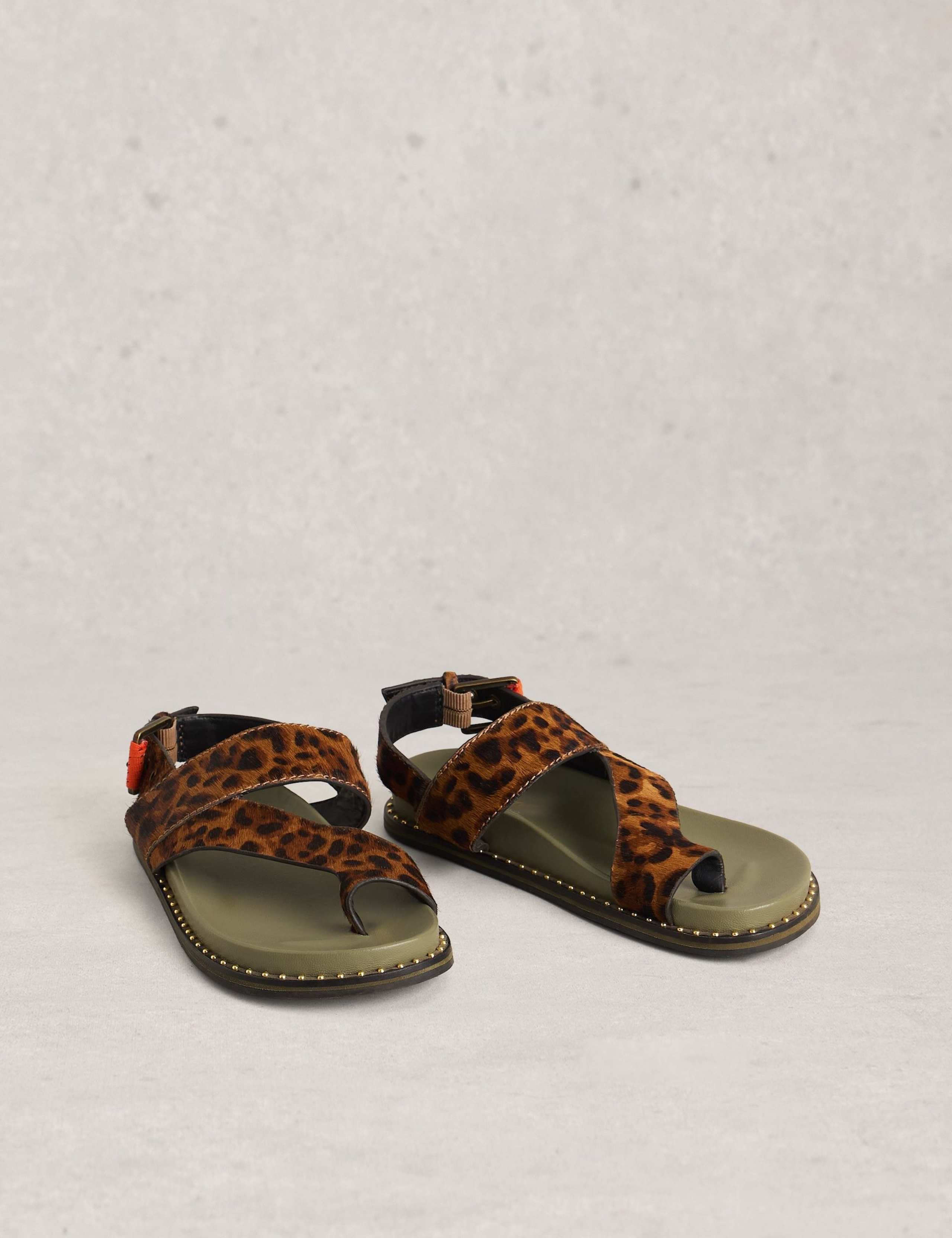 Leather Hair On Animal Print Flat Sandals 3 of 4