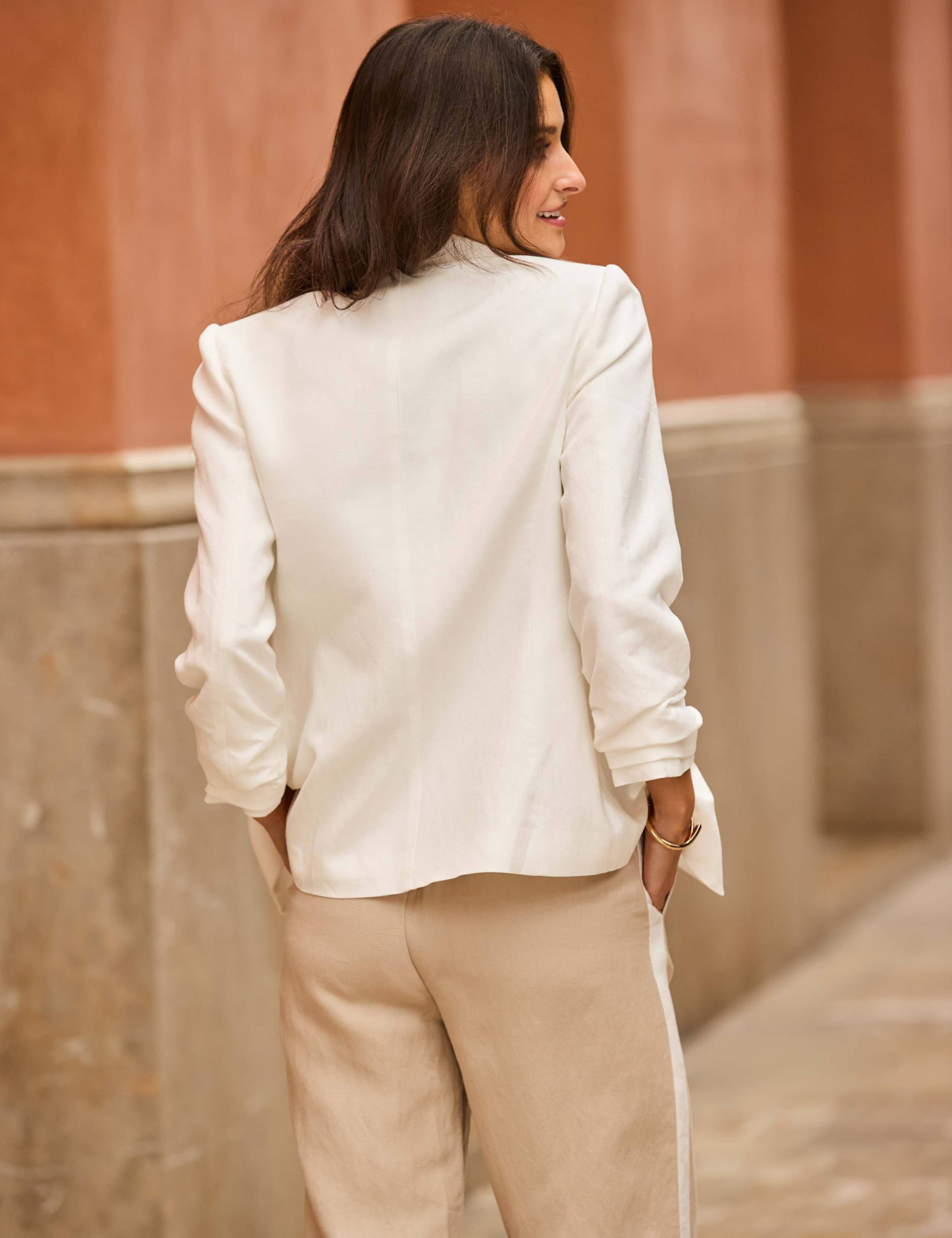 Linen Blend Ruched Sleeve Blazer 4 of 8