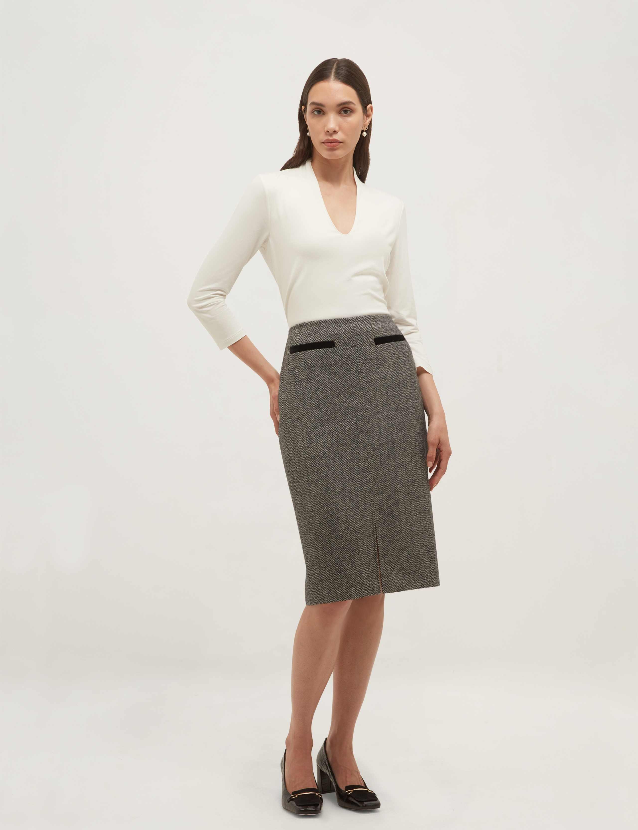 Pure Wool Tweed Knee Length Pencil Skirt 1 of 6