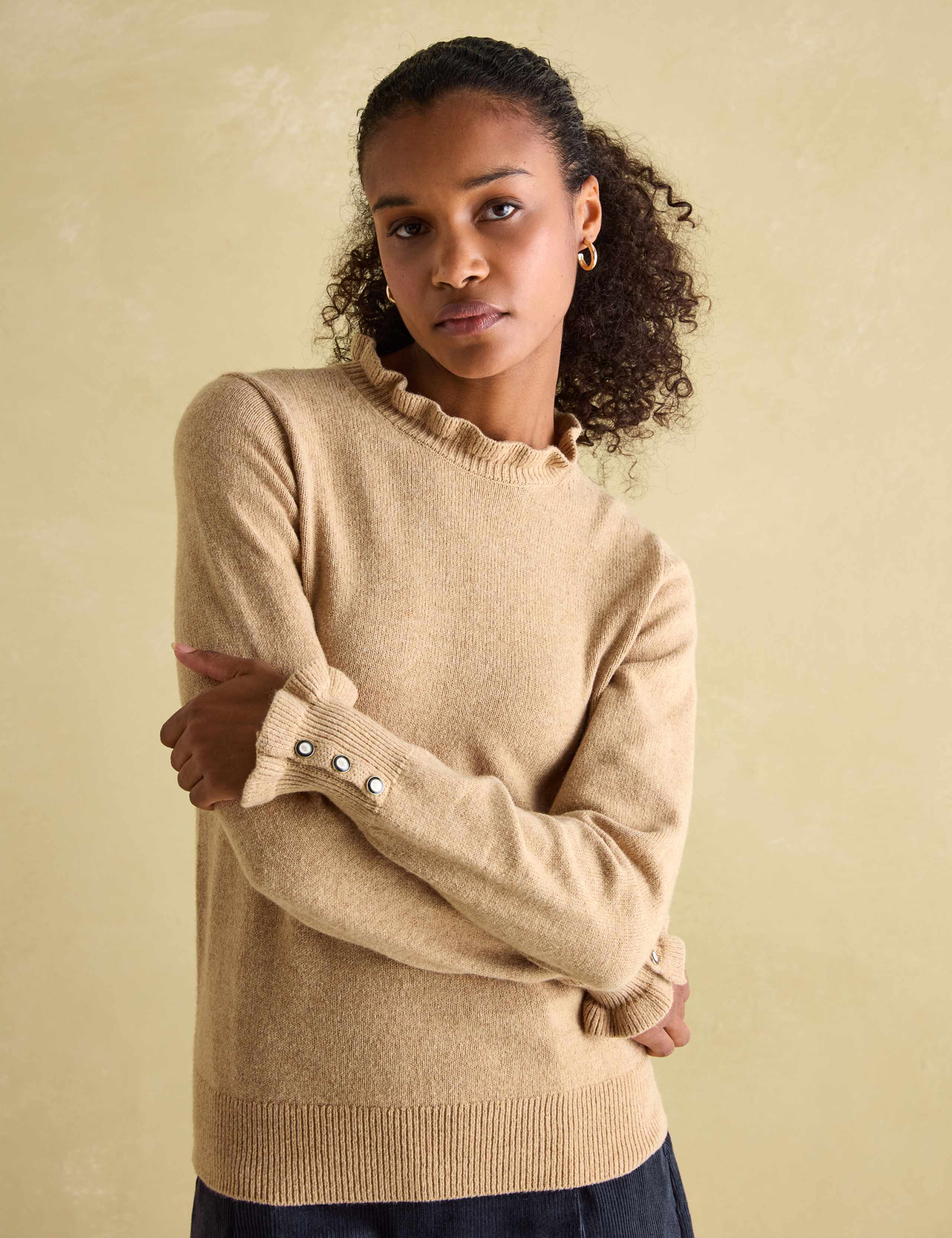 Cotton Rich Frill Detail Jumper with Wool 1 of 5