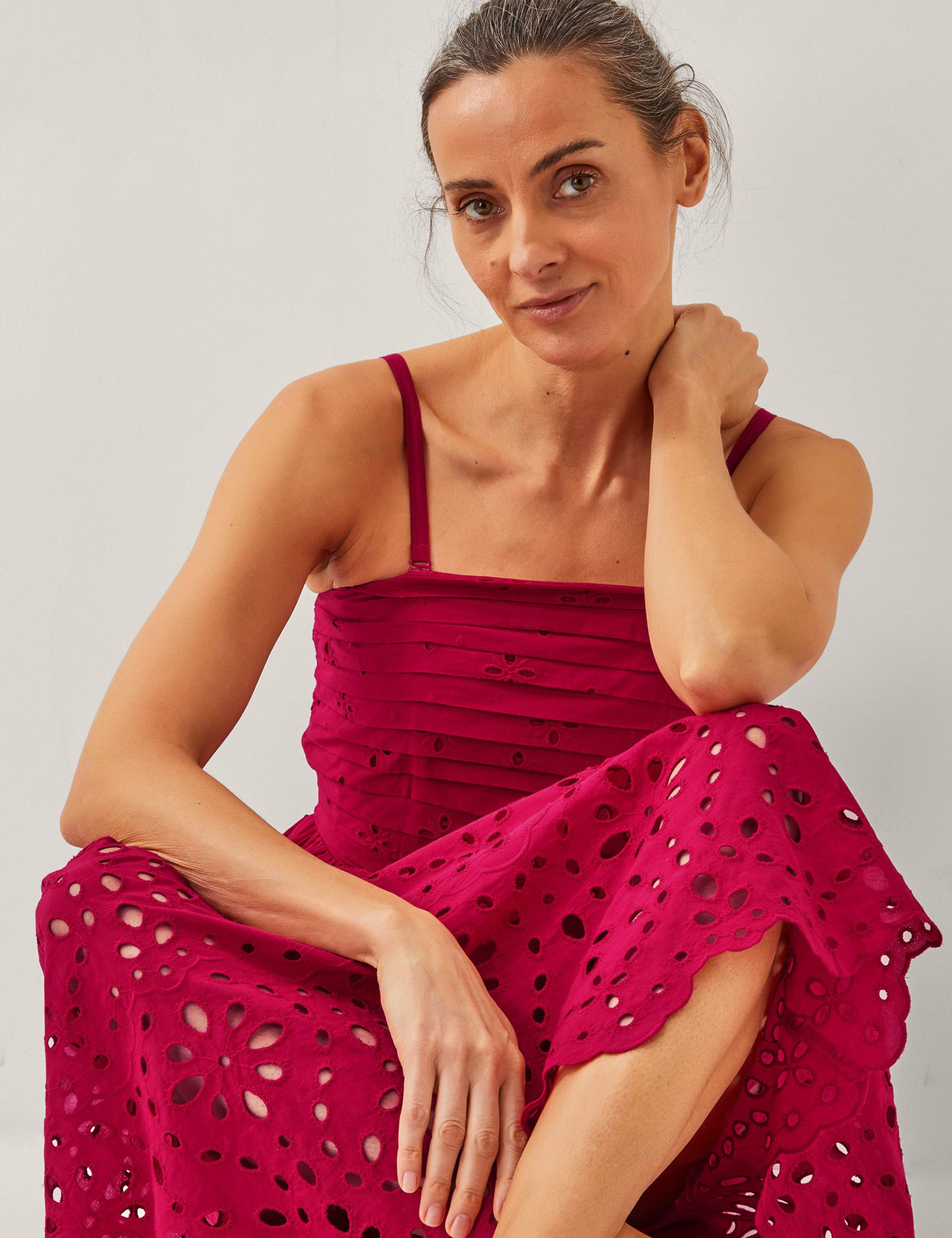 Pure Cotton Broderie Midi Waisted Dress 2 of 5