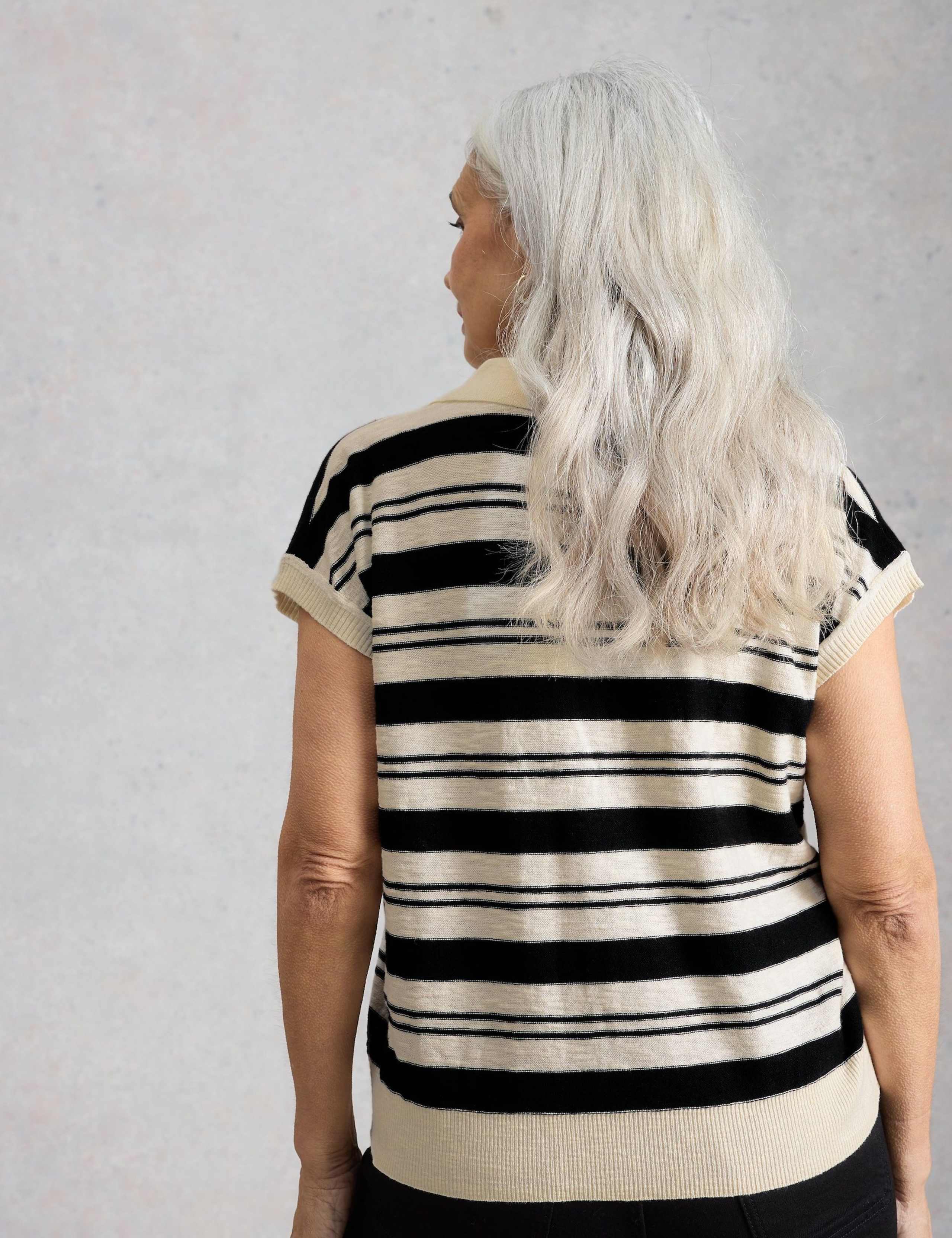 Cotton Rich Striped Polo Shirt with Linen 3 of 6