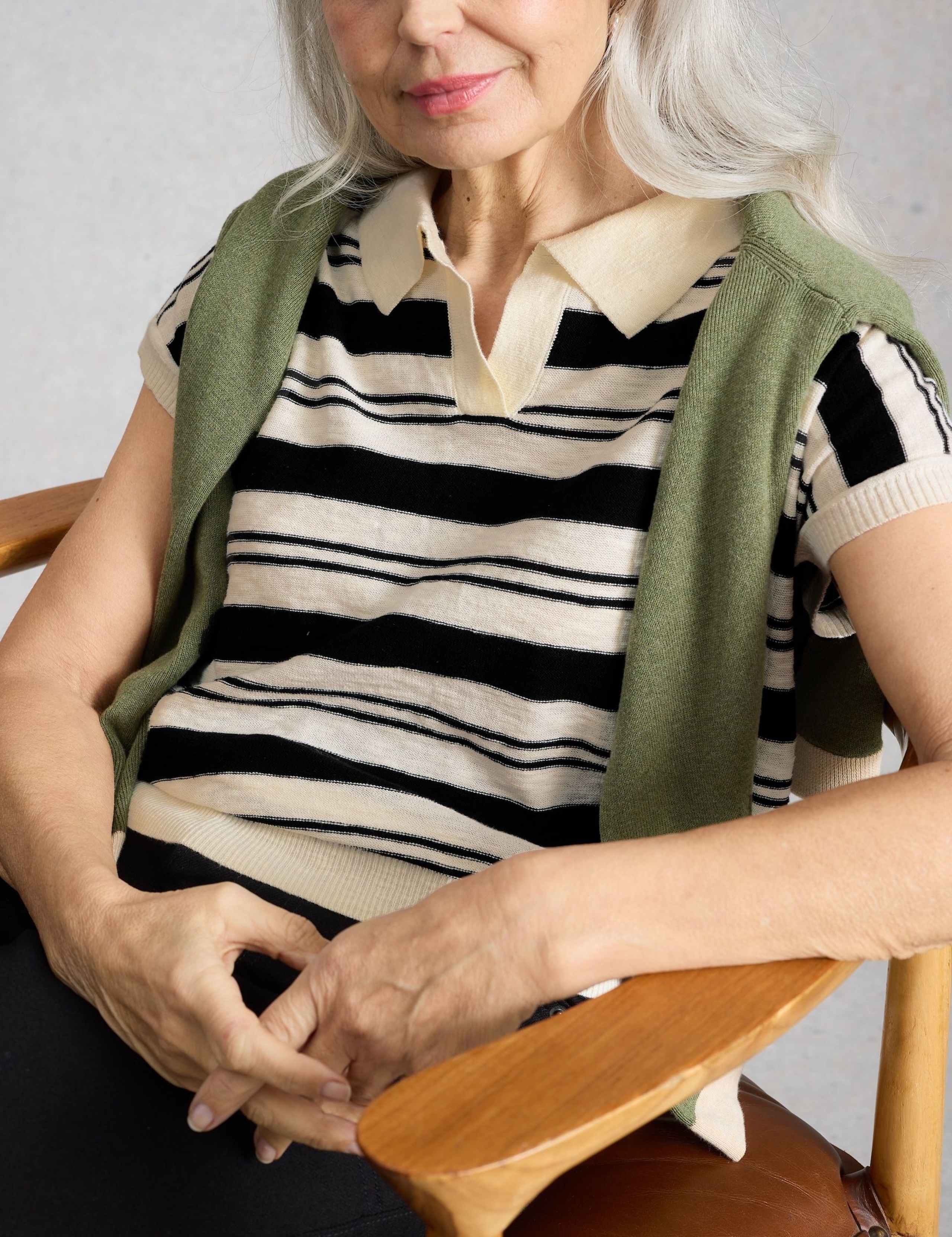 Cotton Rich Striped Polo Shirt with Linen 6 of 6