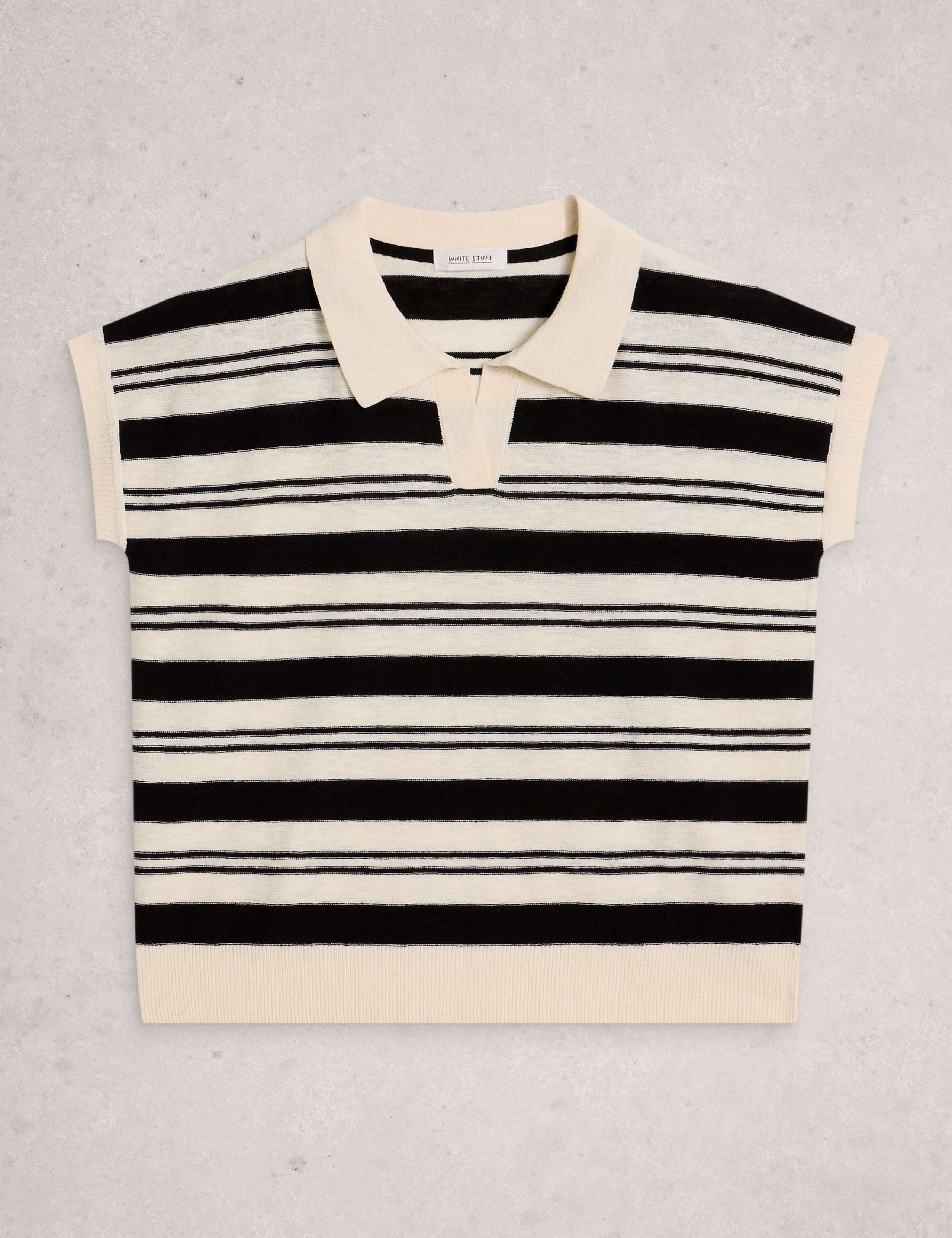 Cotton Rich Striped Polo Shirt with Linen 2 of 6