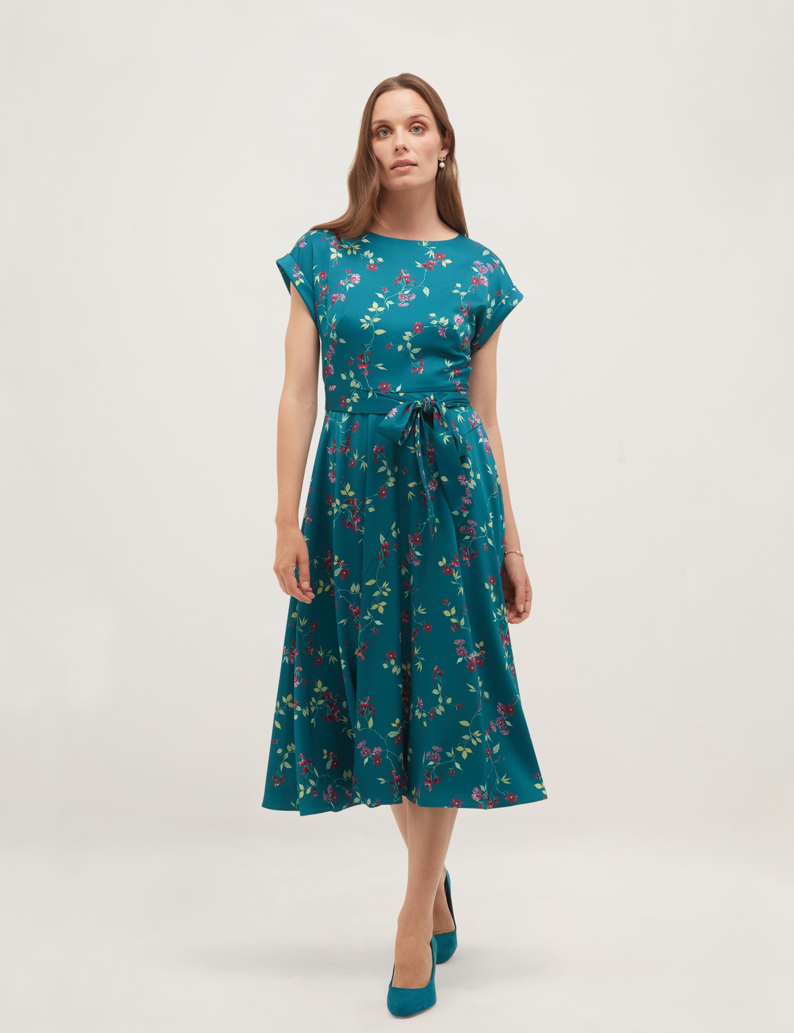 Satin Floral Knee Length Skater Dress 1 of 5