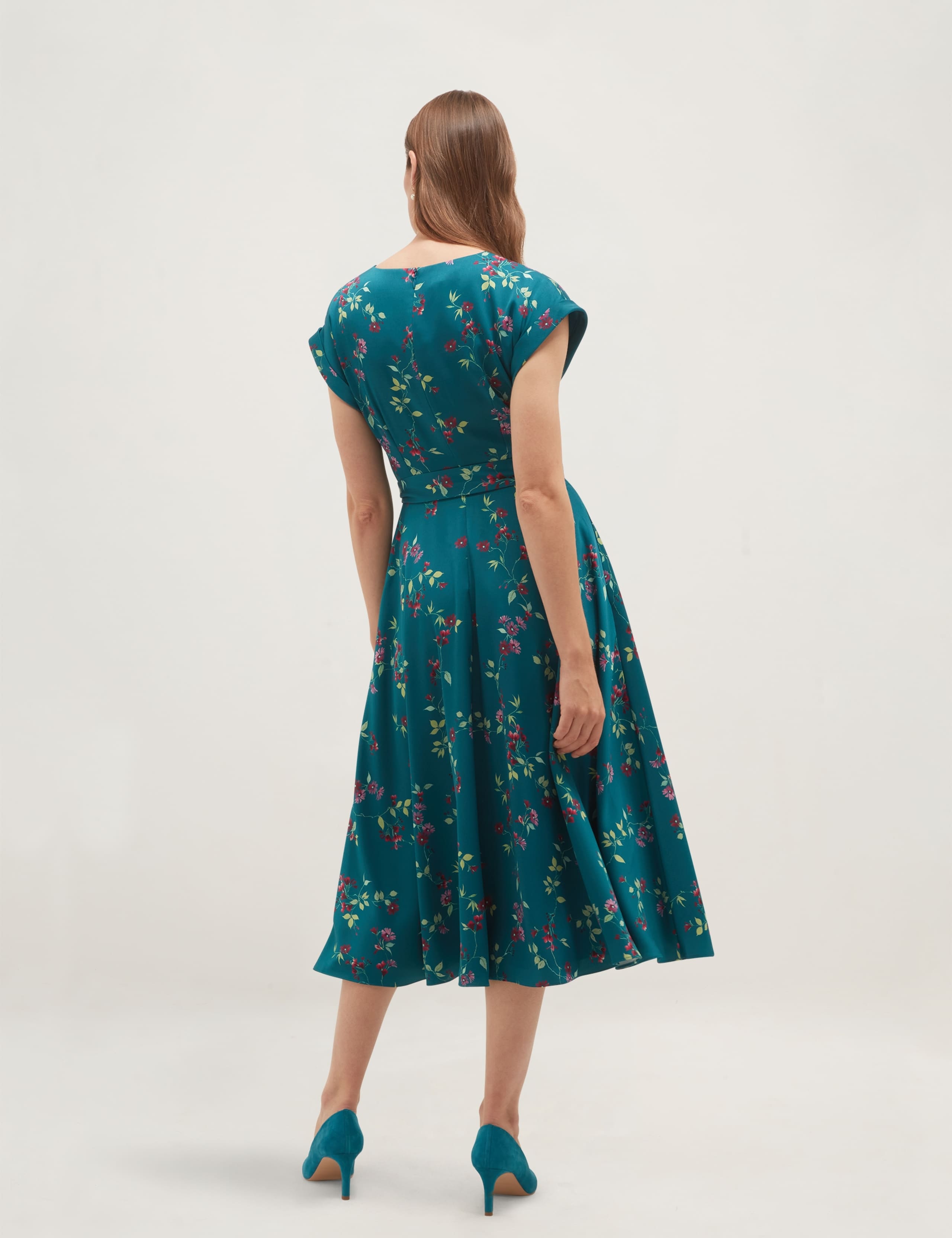 Satin Floral Knee Length Skater Dress 3 of 5