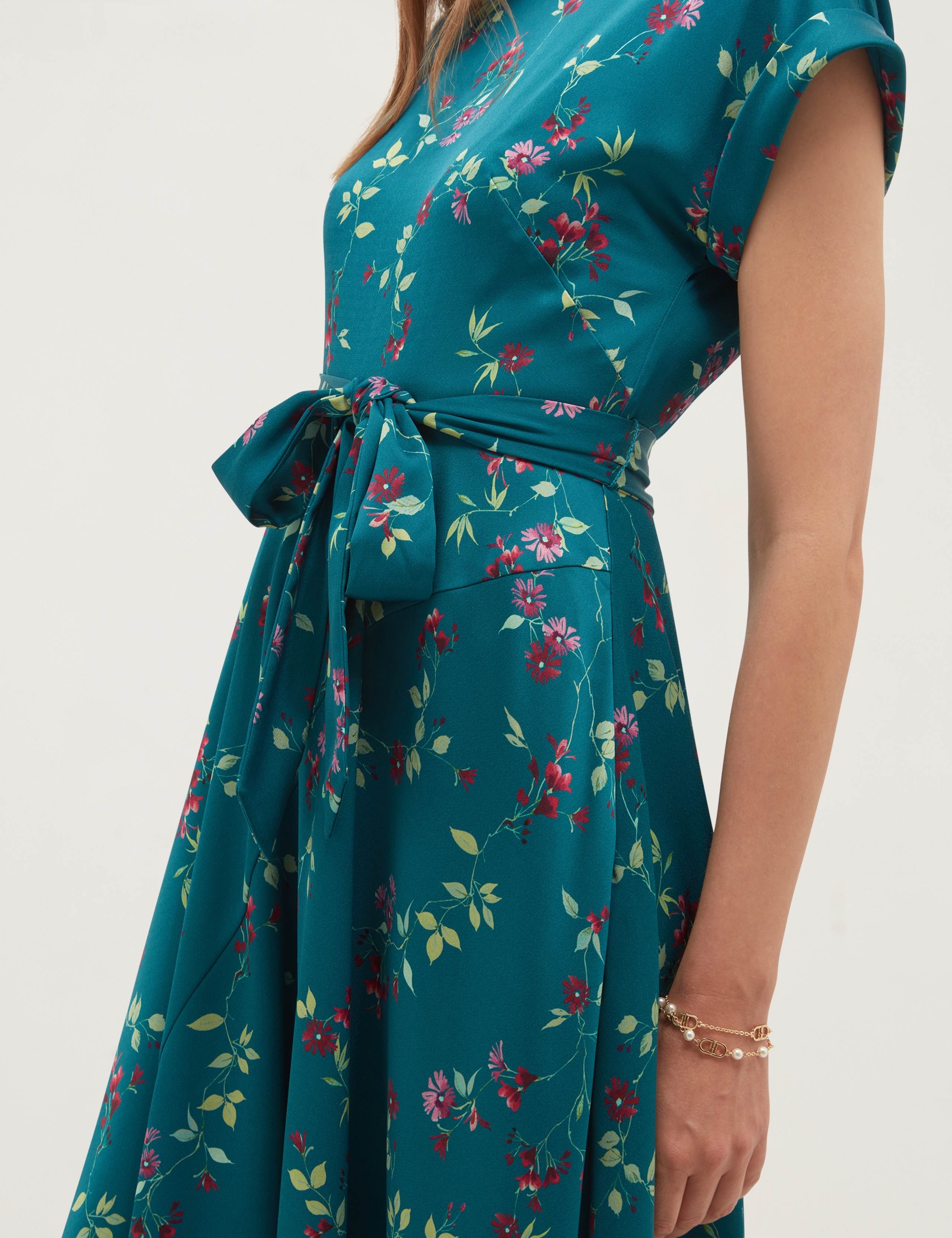 Satin Floral Knee Length Skater Dress 4 of 5