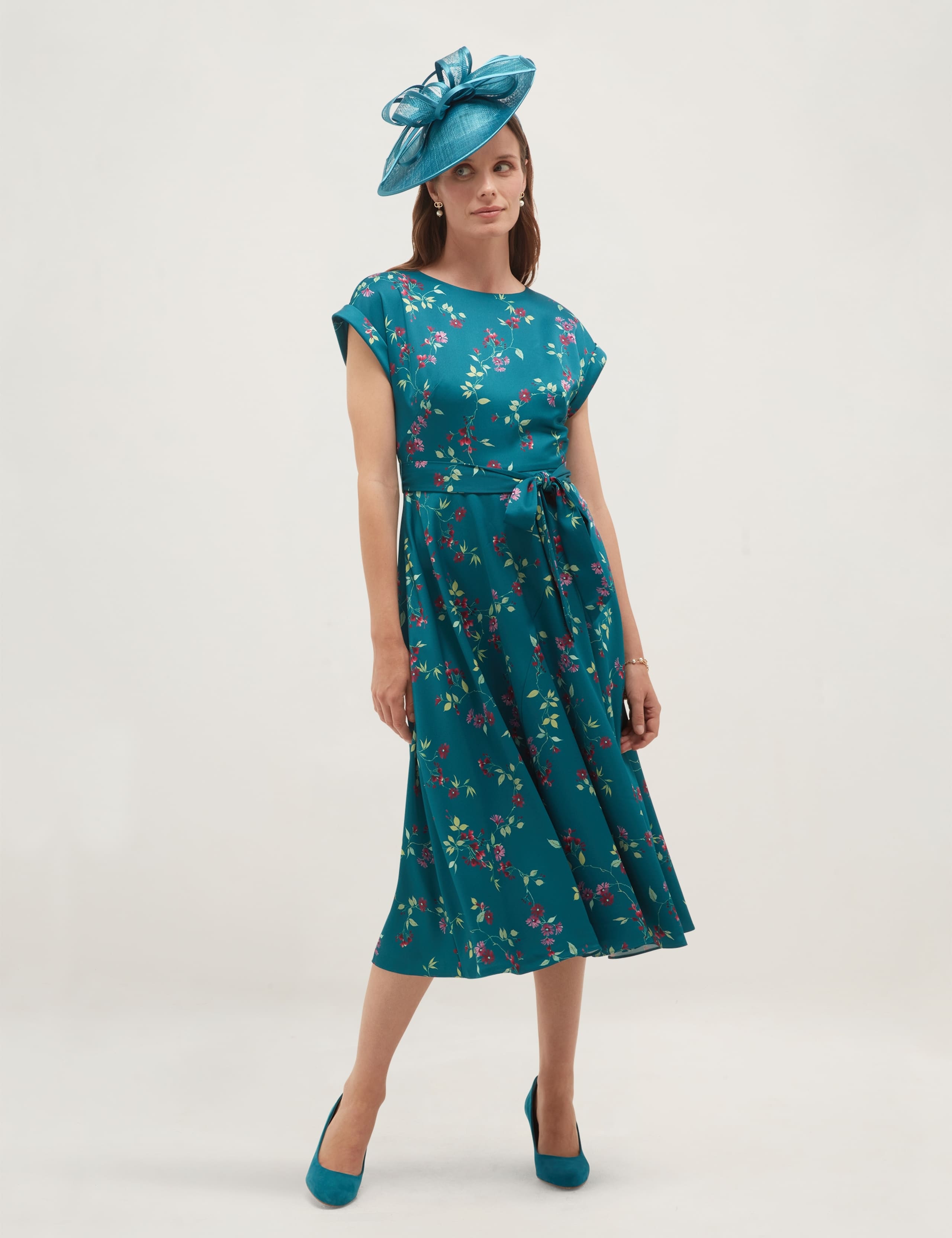 Satin Floral Knee Length Skater Dress 5 of 5