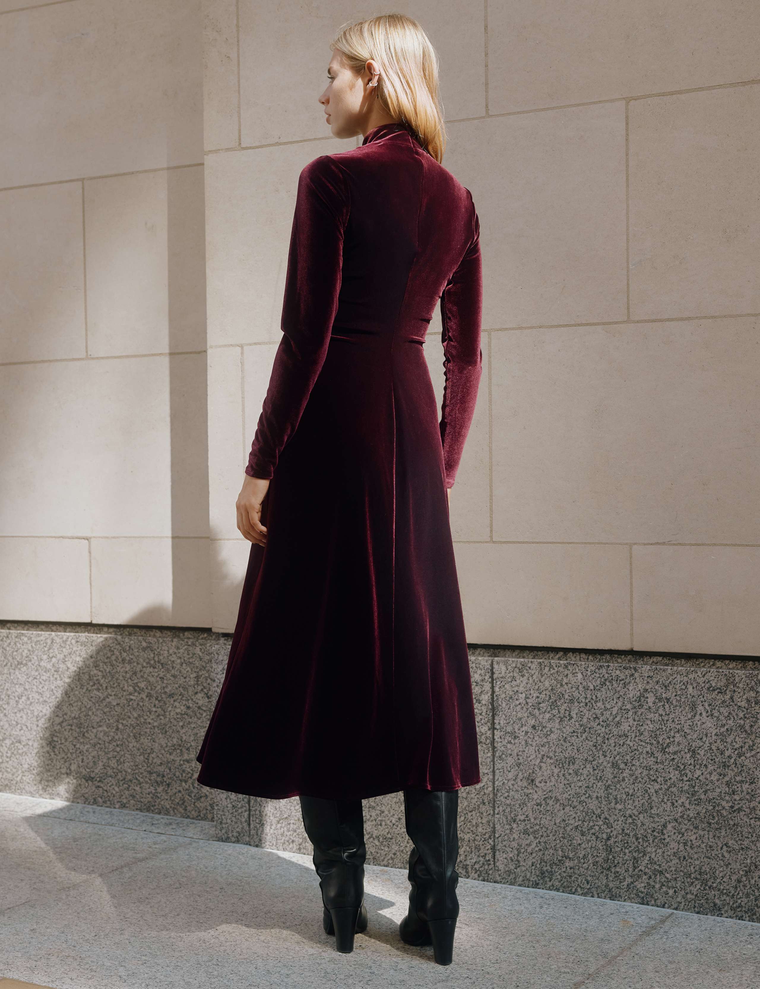 Velvet Funnel Neck Midi Bodycon Dress 3 of 5