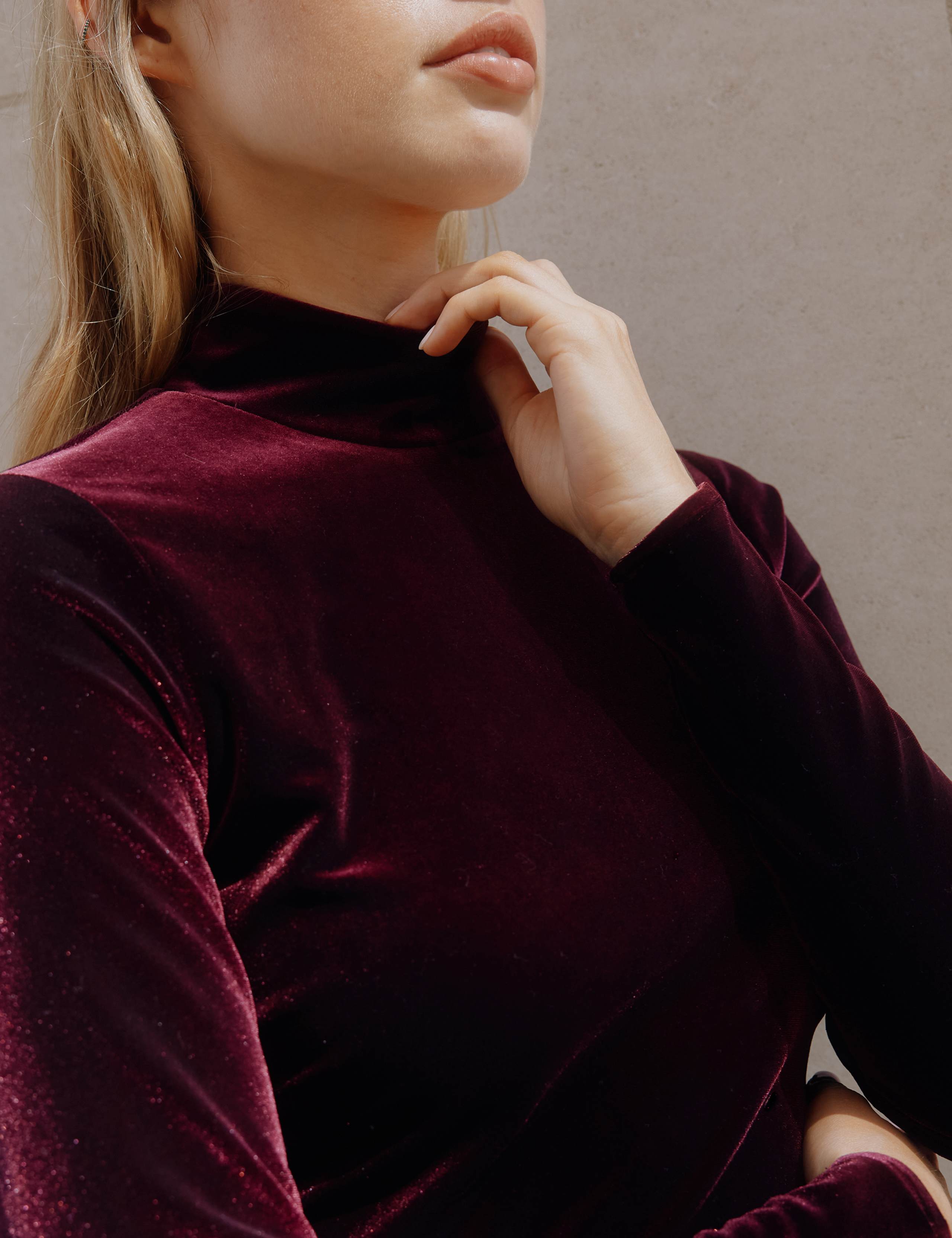 Velvet Funnel Neck Midi Bodycon Dress 5 of 5