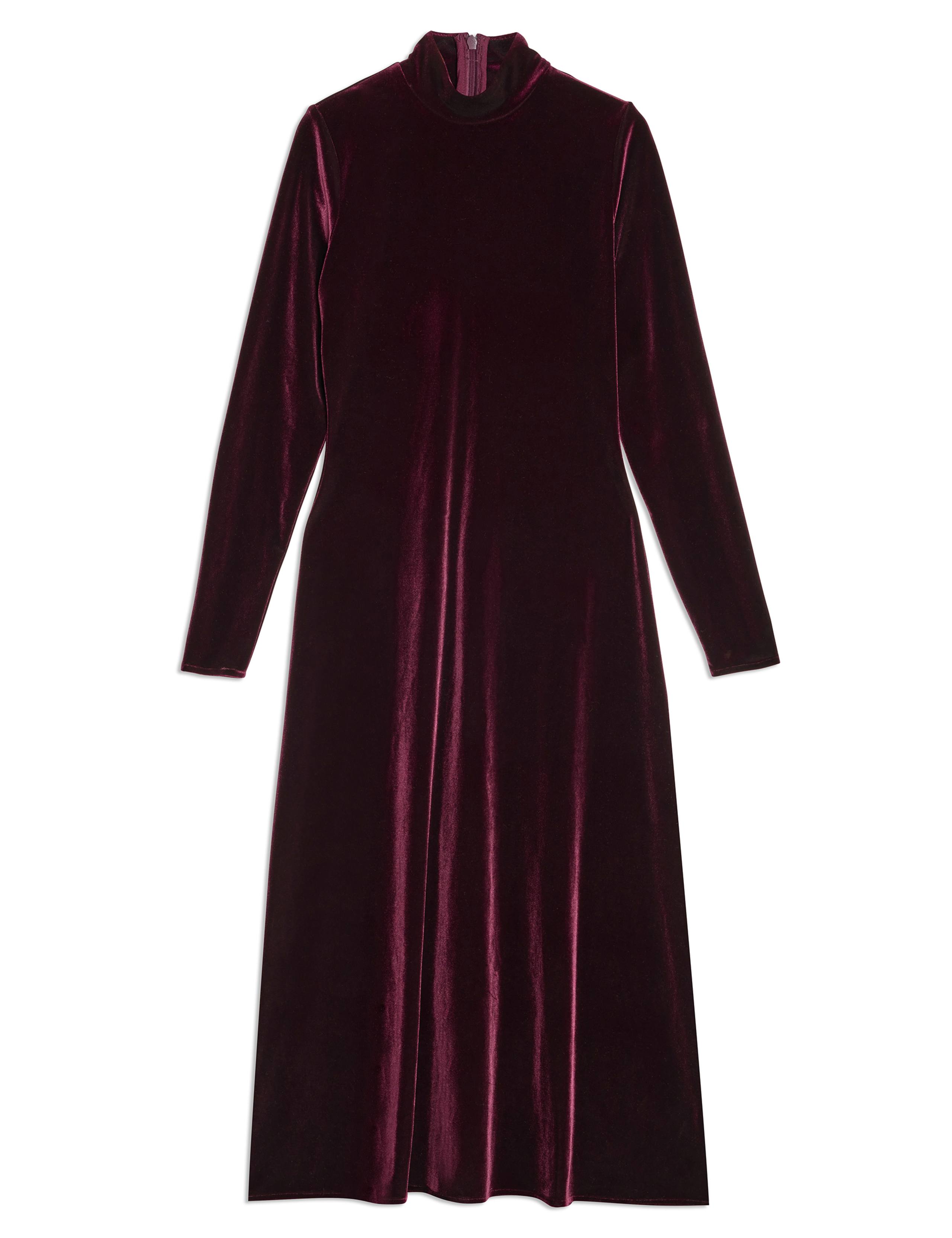Velvet Funnel Neck Midi Bodycon Dress 2 of 5