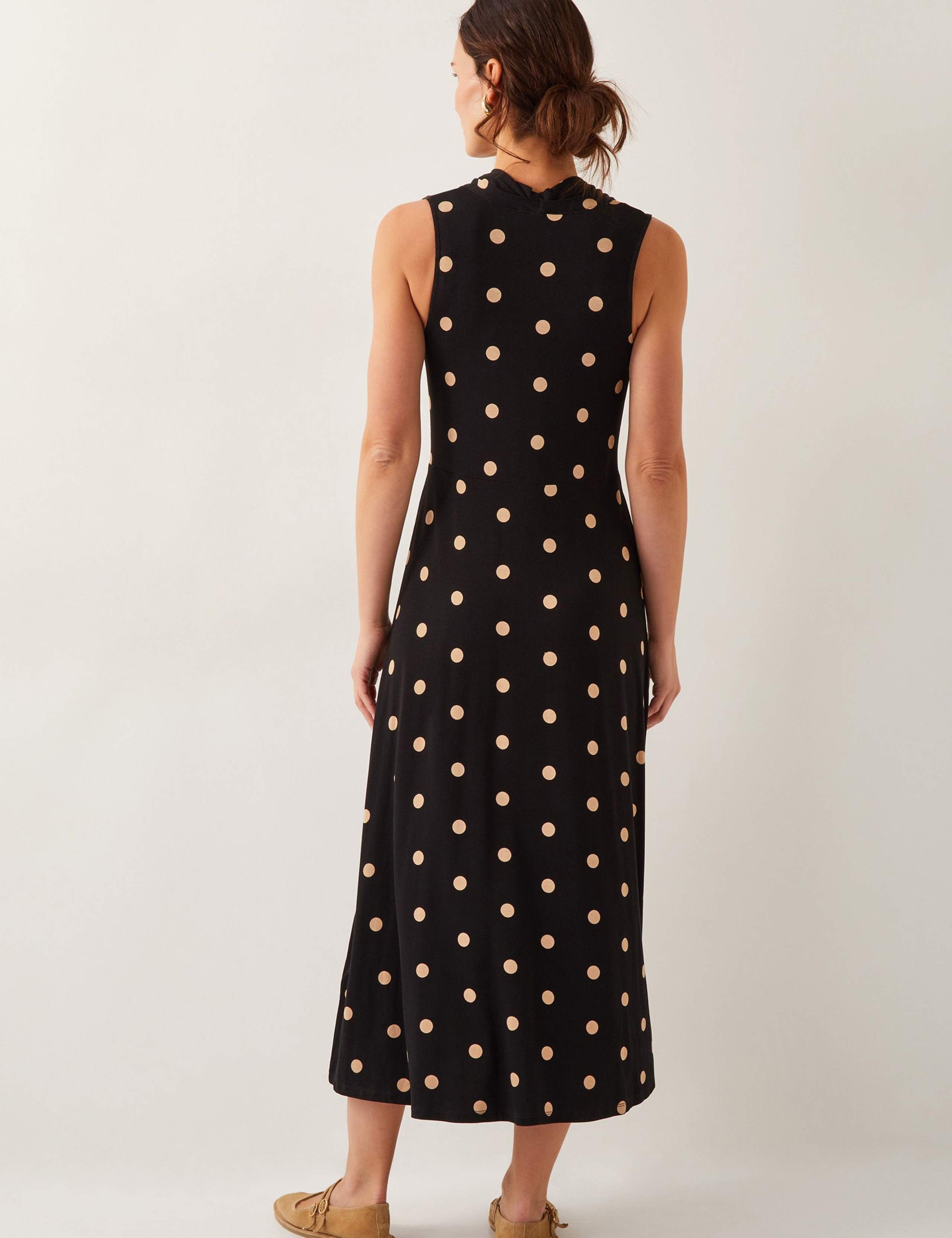 Polka Dot V-Neck Tie Front Midi Skater Dress 4 of 5