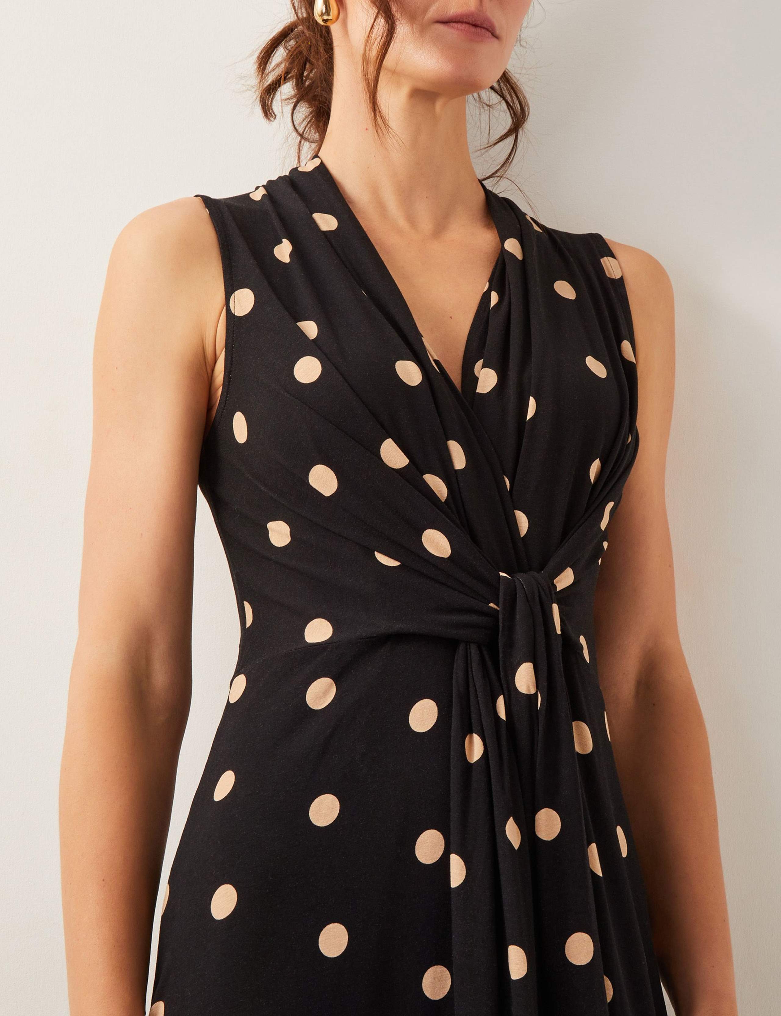 Polka Dot V-Neck Tie Front Midi Skater Dress 5 of 5