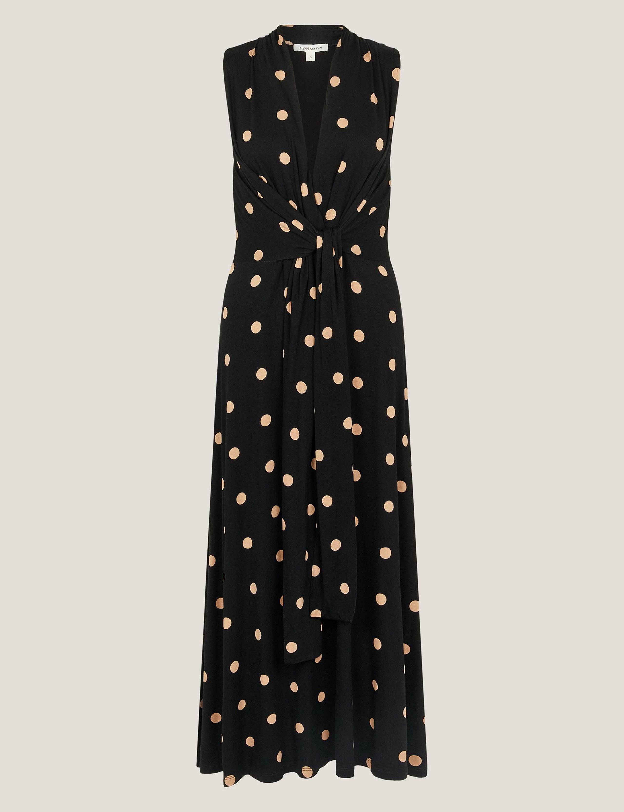 Polka Dot V-Neck Tie Front Midi Skater Dress 2 of 5