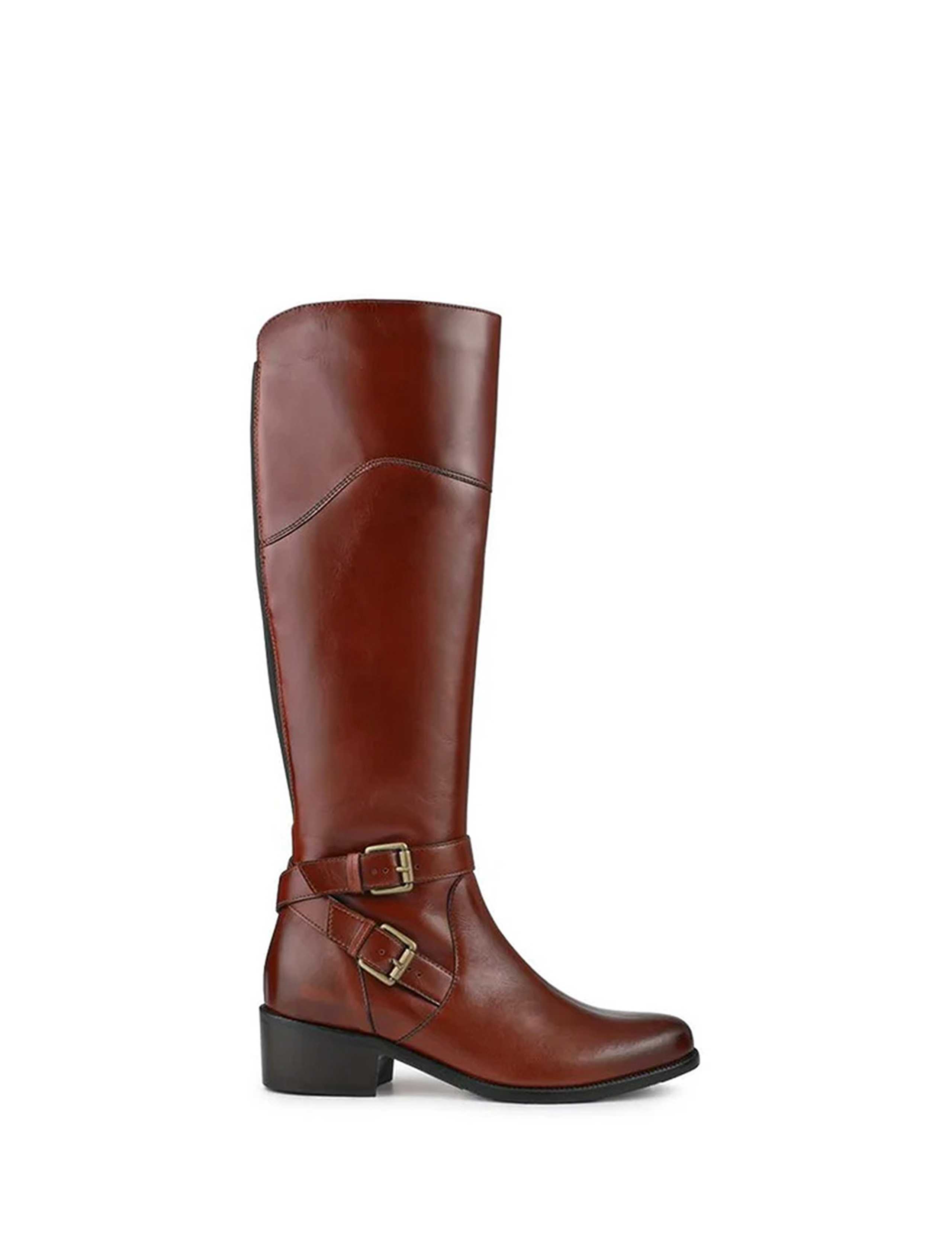 Leather Block Heel Knee High Boots 2 of 6