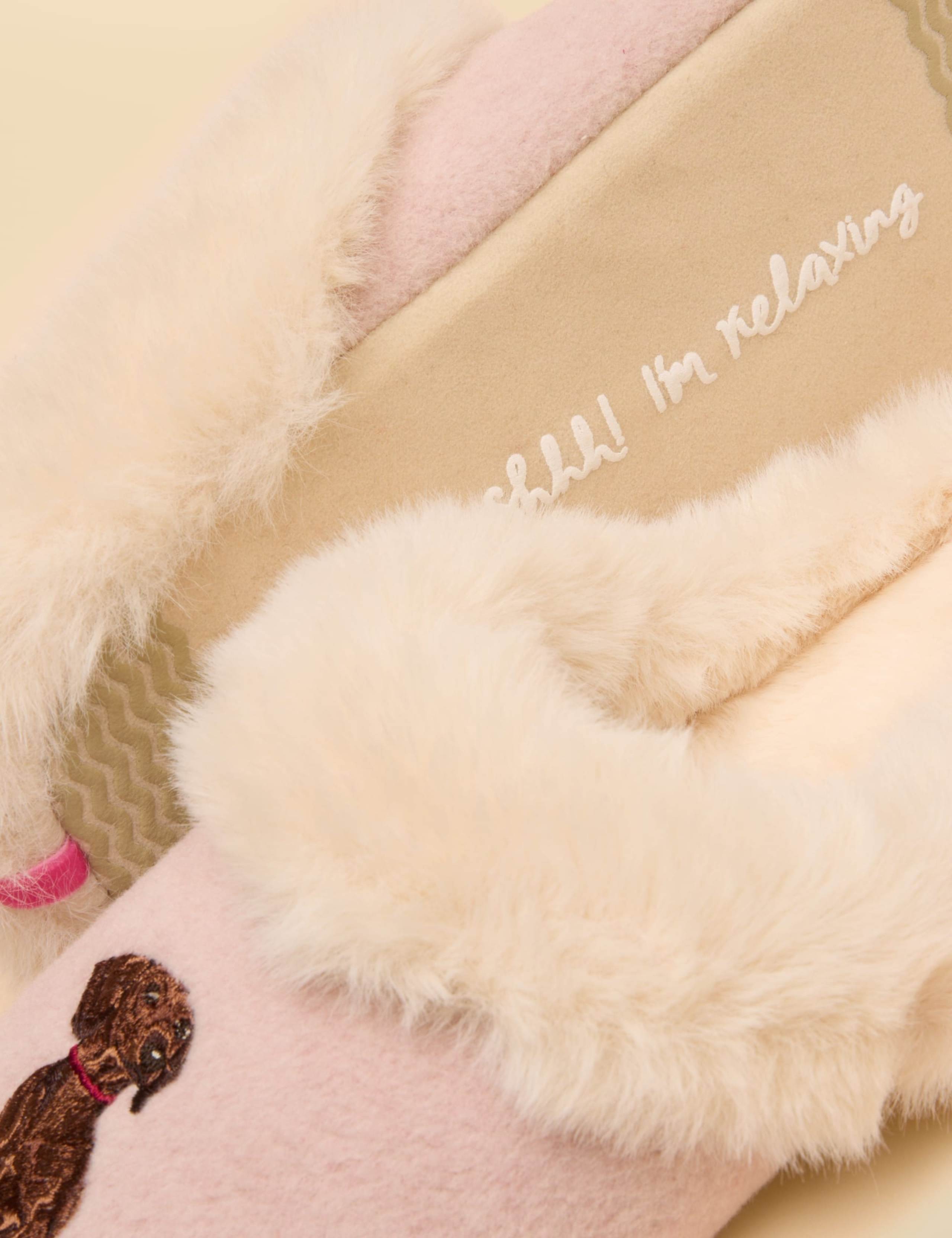 Cotton Embroidered Faux Fur Lined Slippers 2 of 6