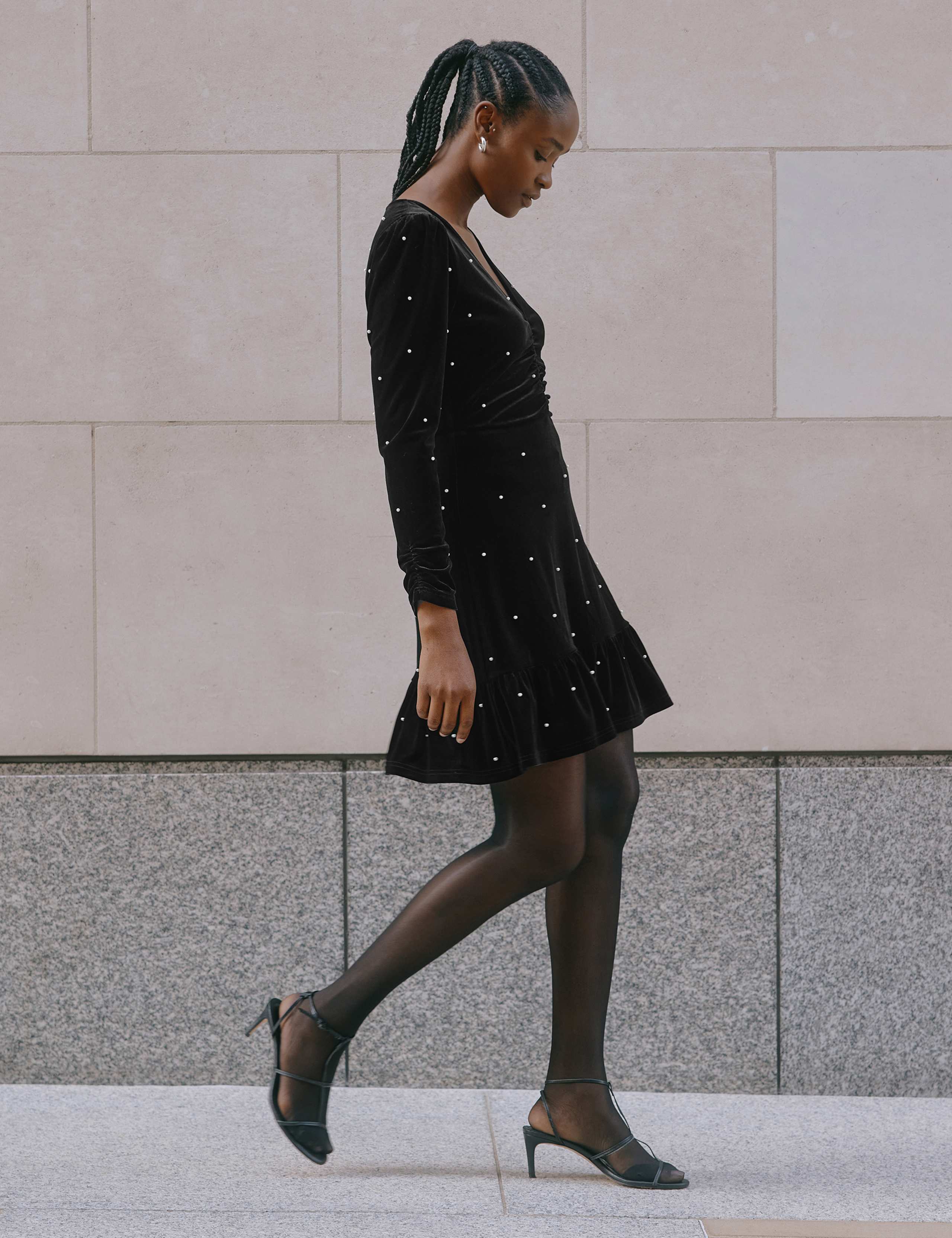 Velvet Embellished Mini Skater Dress 1 of 3