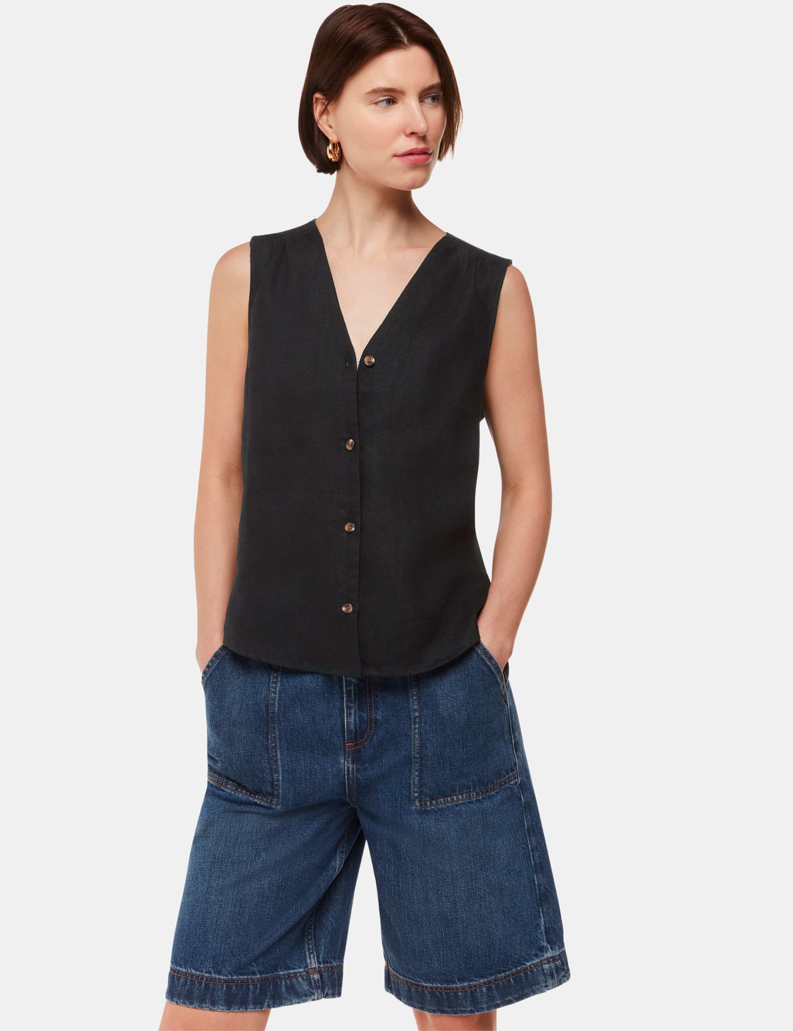 Laura Pure Linen Button Through Tank Top 3 of 4