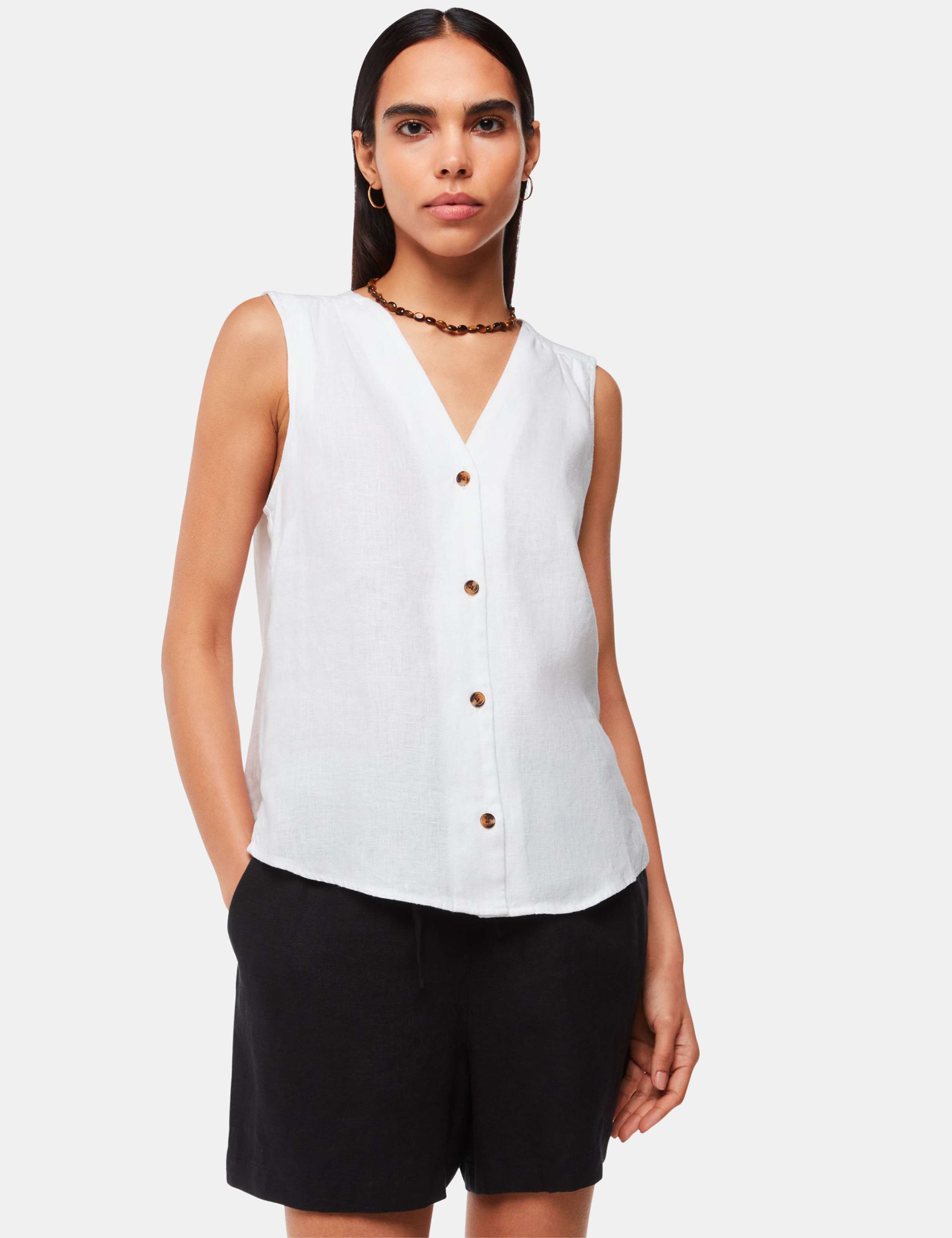 Laura Pure Linen Button Through Tank Top 3 of 4