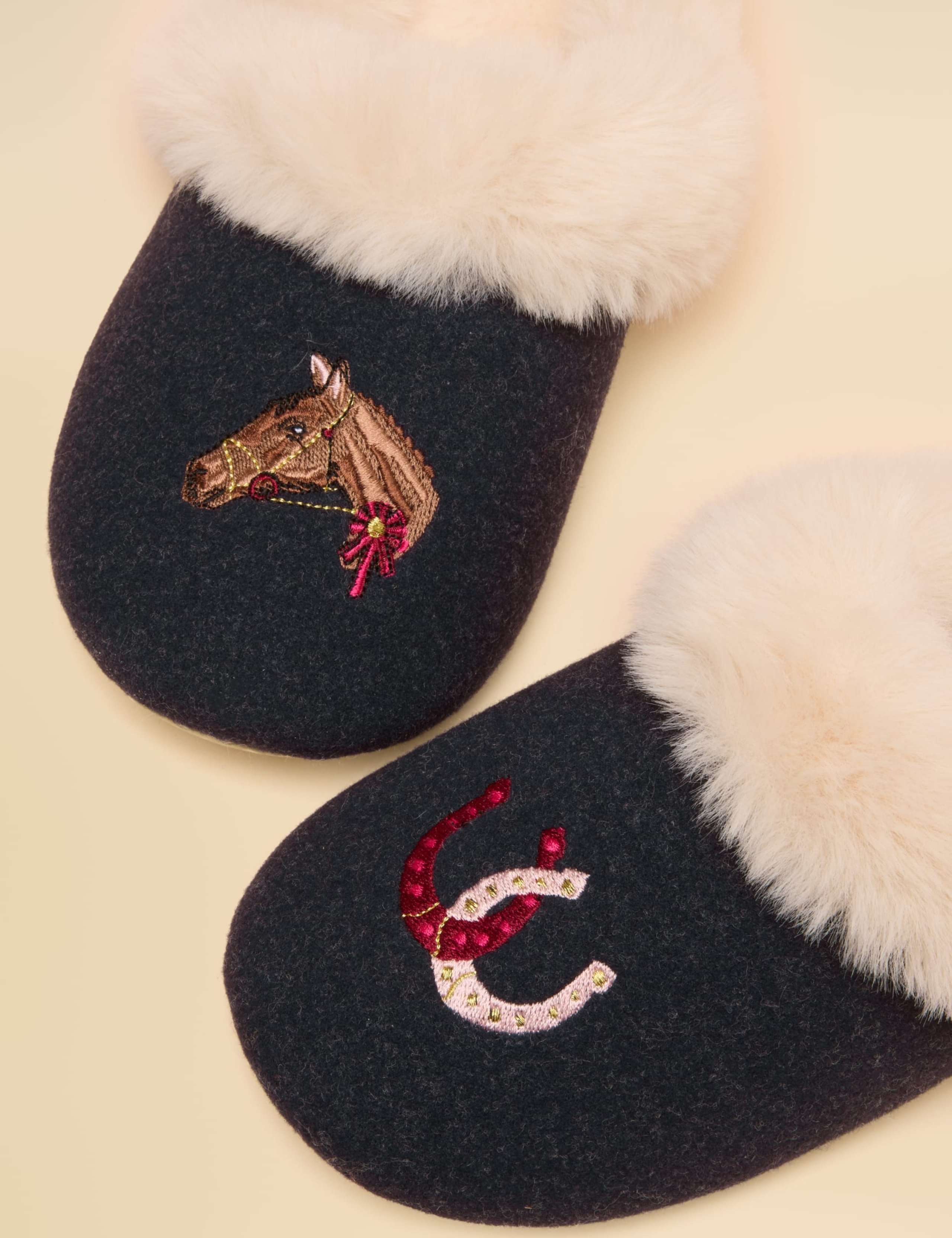 Cotton Embroidered Faux Fur Lined Slippers 2 of 6