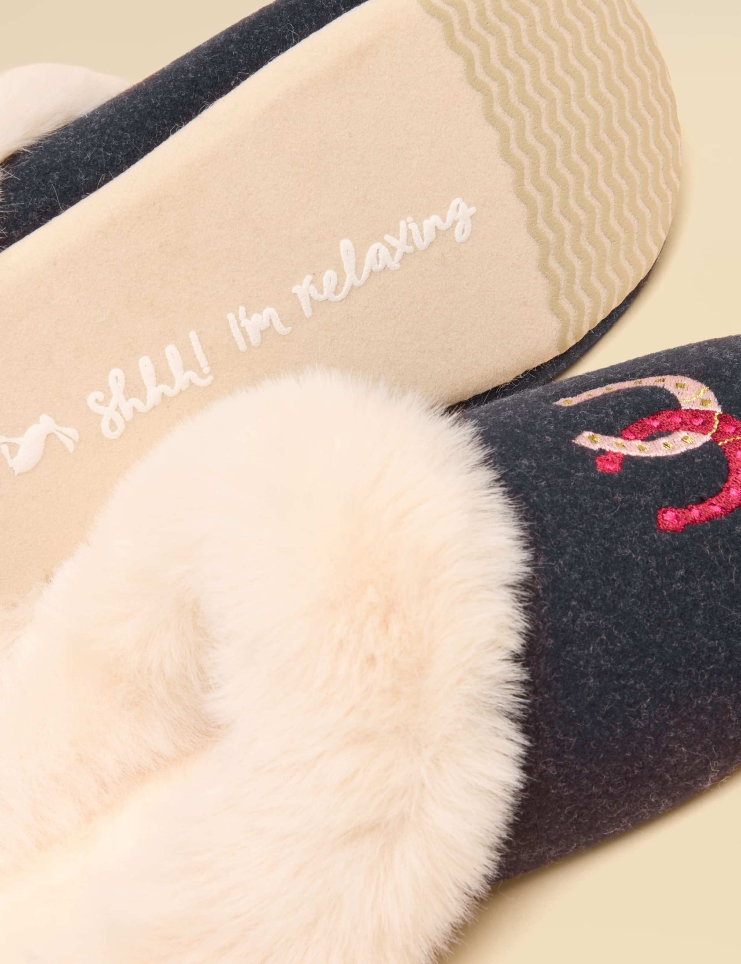 Cotton Embroidered Faux Fur Lined Slippers 3 of 6