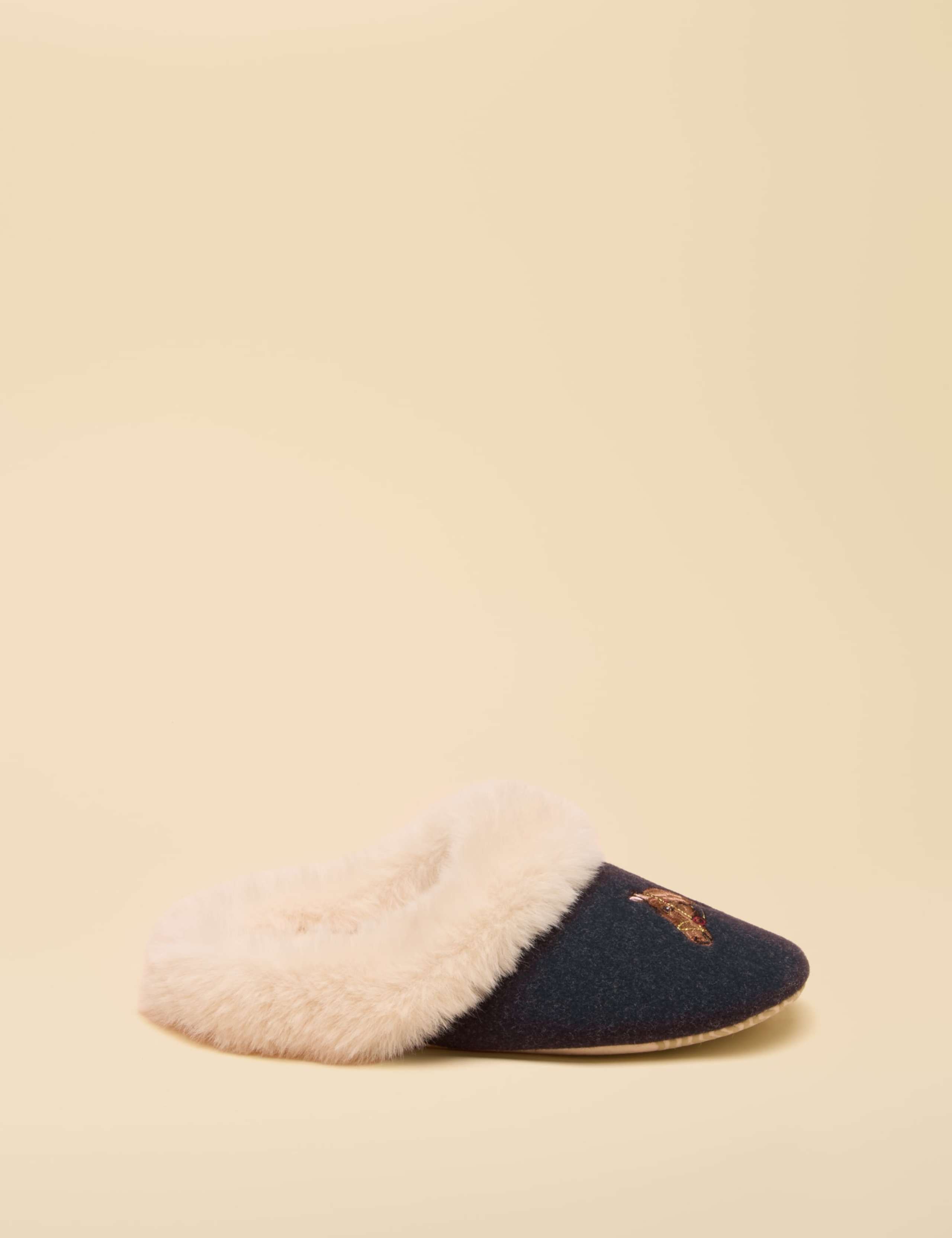 Cotton Embroidered Faux Fur Lined Slippers 5 of 6
