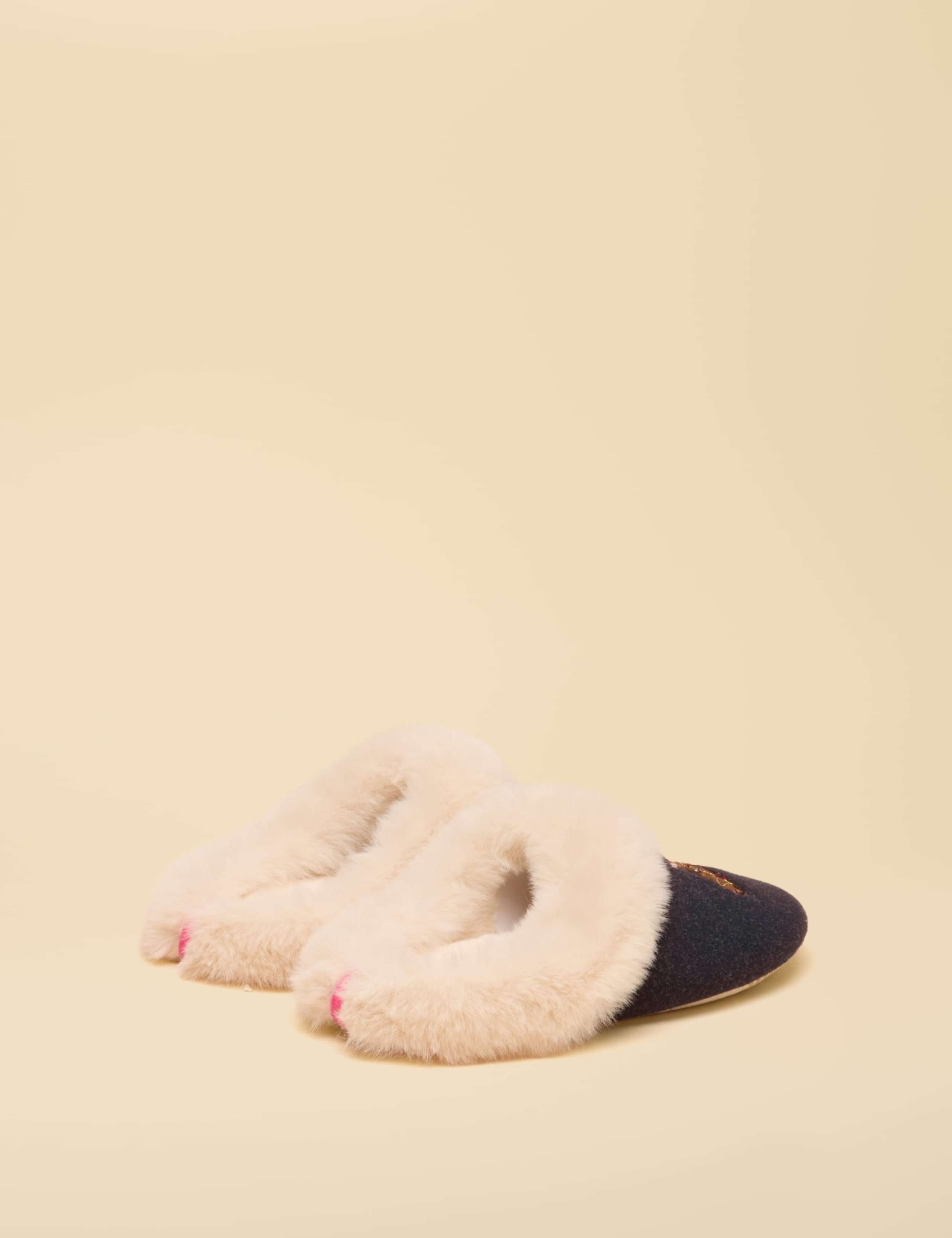Cotton Embroidered Faux Fur Lined Slippers 6 of 6