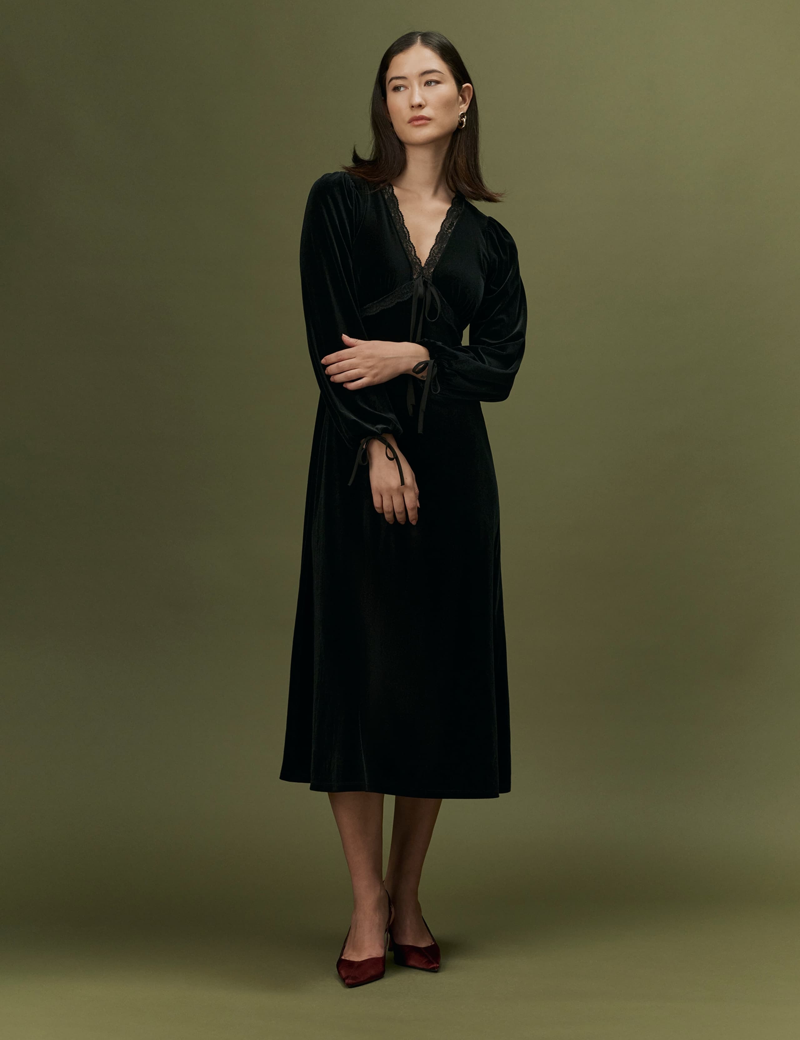Velvet Button Front Midi Tea Dress 2 of 11