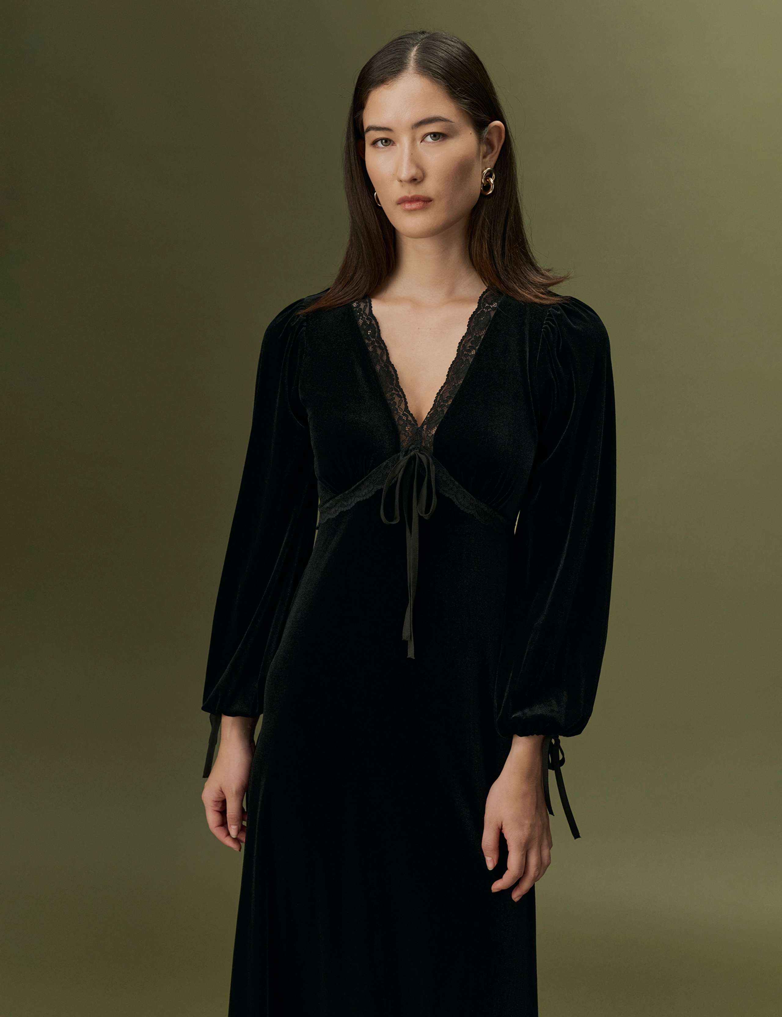 Velvet Button Front Midi Tea Dress 3 of 11
