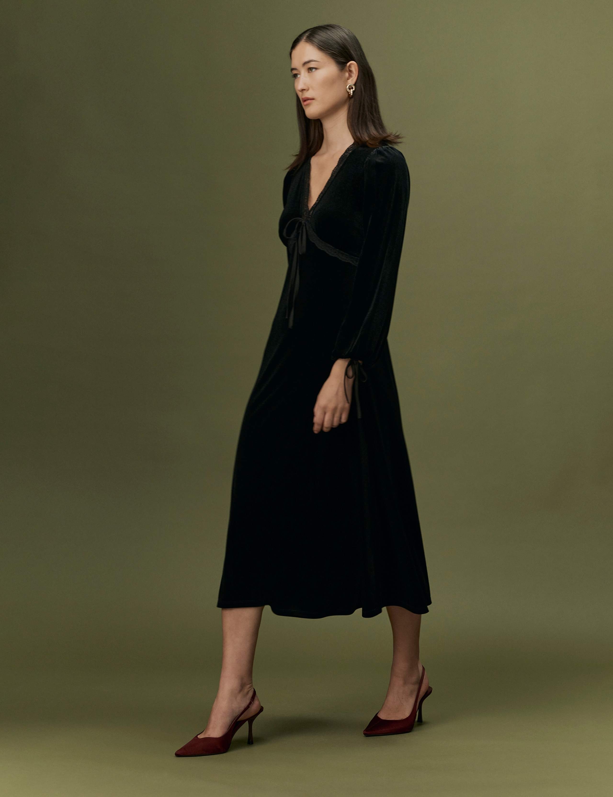Velvet Button Front Midi Tea Dress 5 of 11