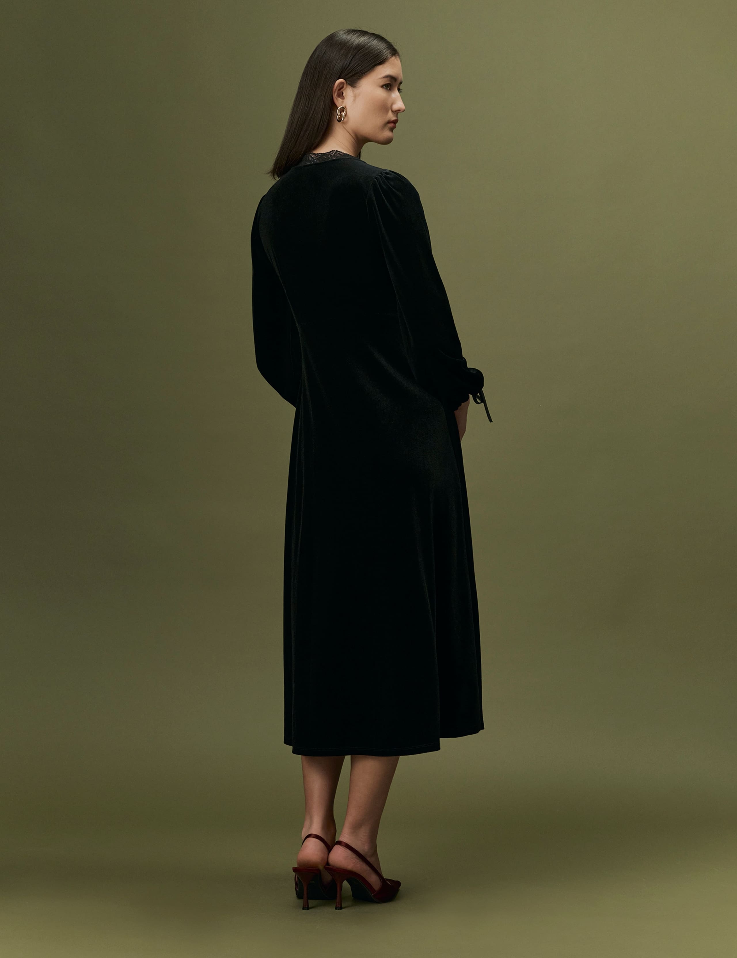 Velvet Button Front Midi Tea Dress 6 of 11