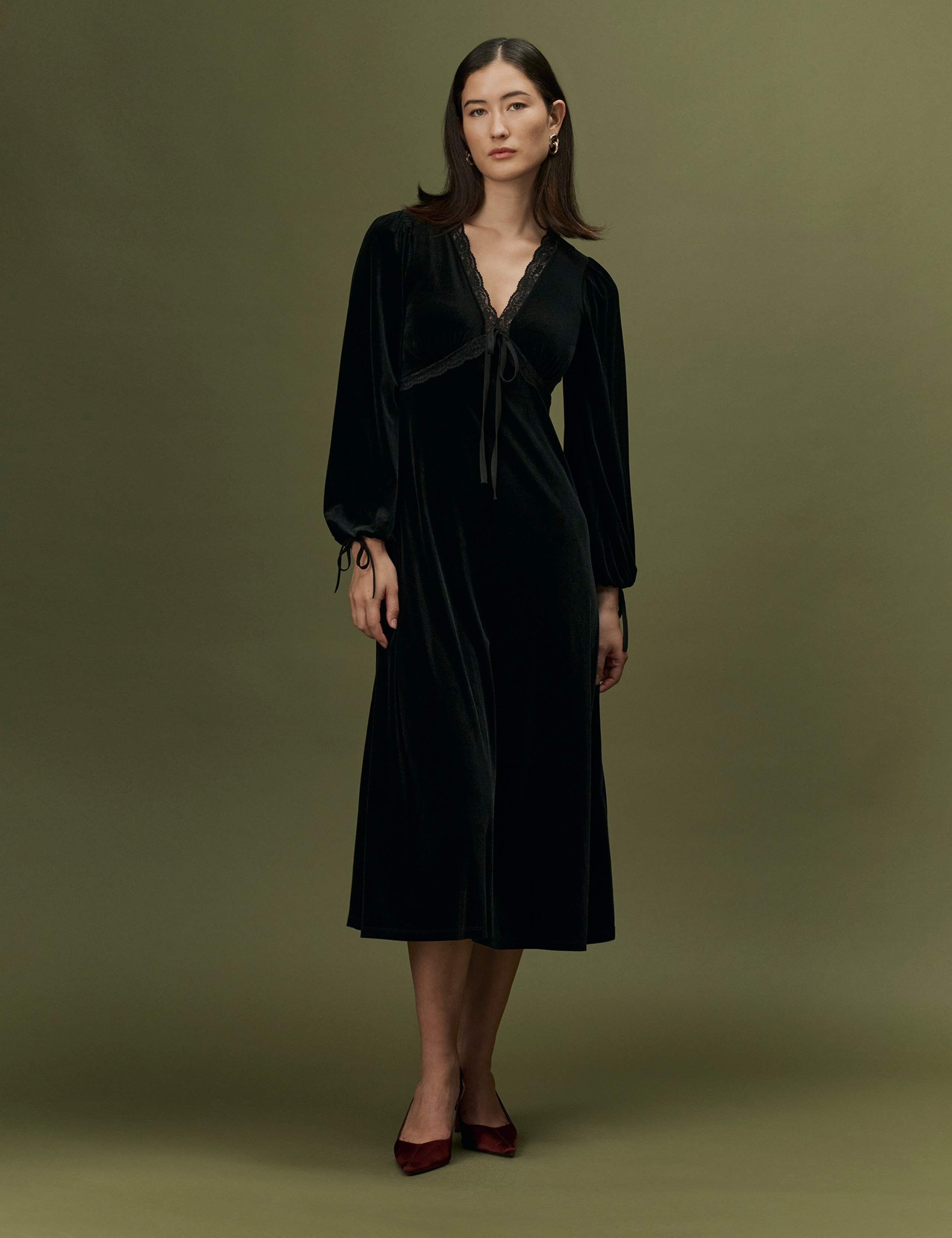 Velvet Button Front Midi Tea Dress 7 of 11