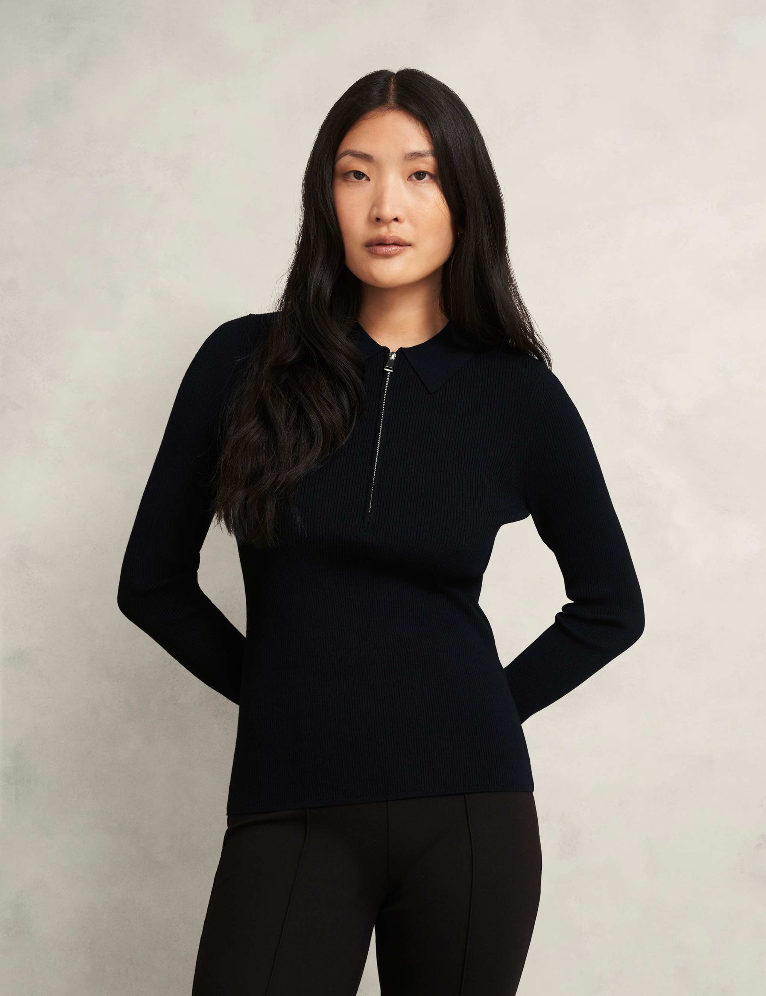 Ribbed Collared Half Zip Knitted Shirt 1 of 5