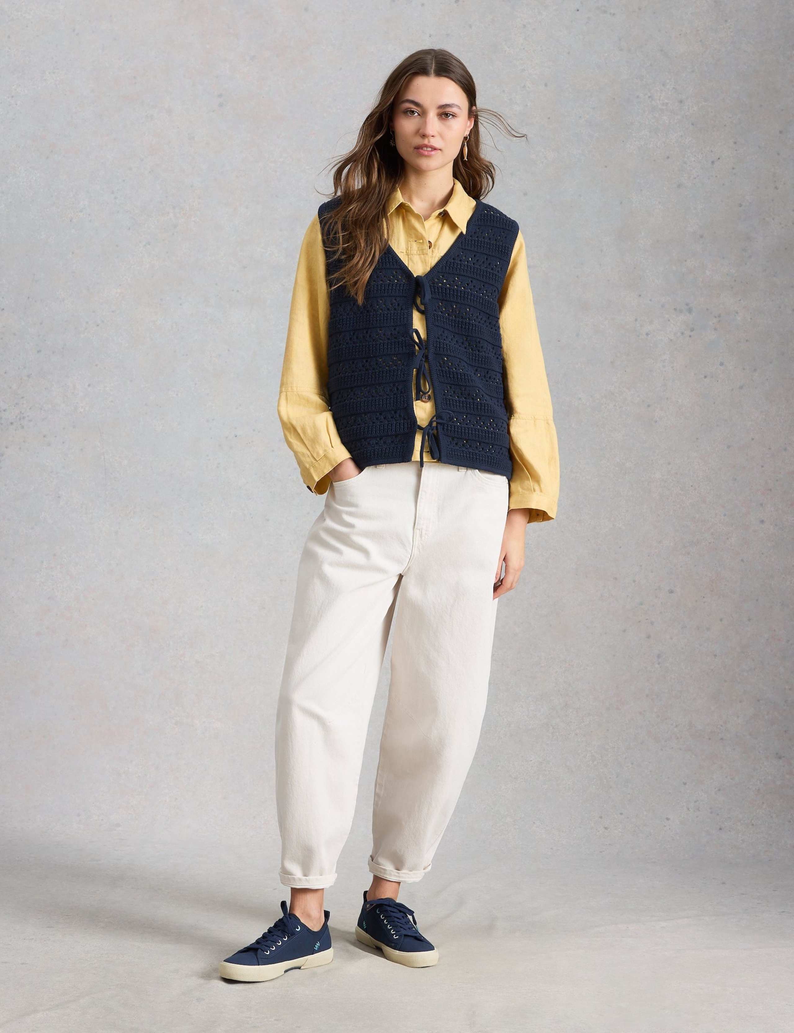 Pure Cotton Textured V-Neck Knitted Vest 1 of 6