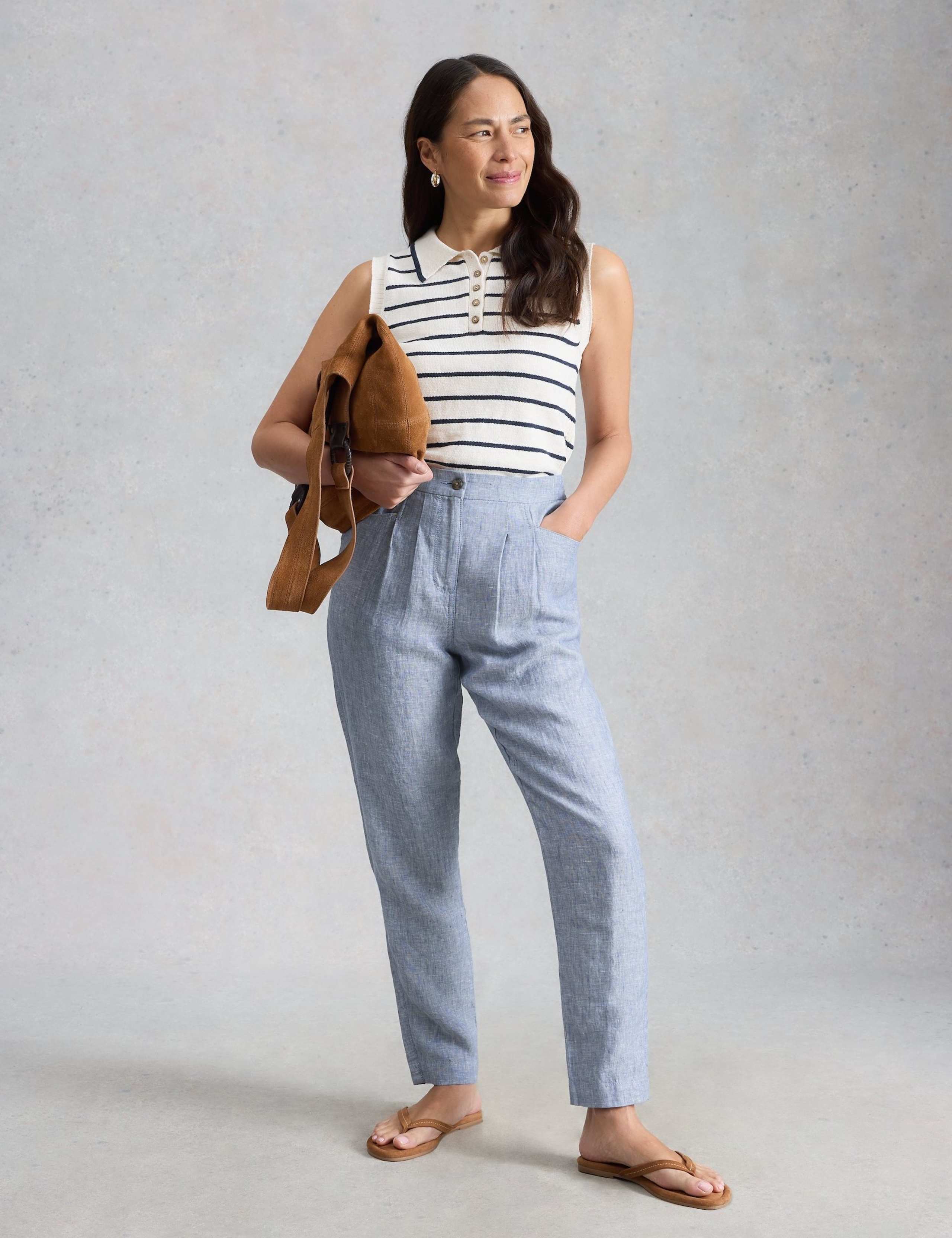 Pure Linen Tapered Ankle Grazer Trousers 4 of 6