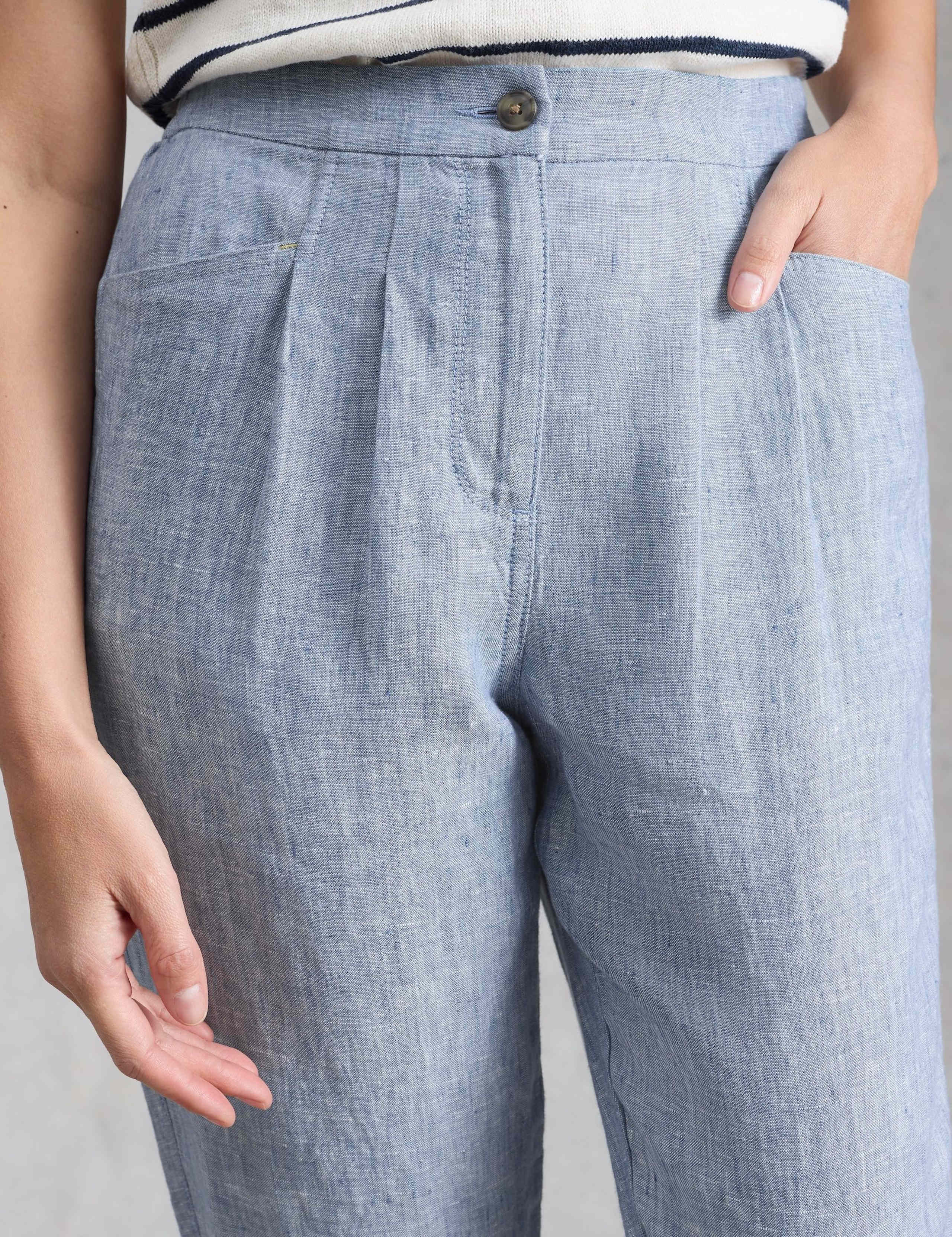 Pure Linen Tapered Ankle Grazer Trousers 6 of 6