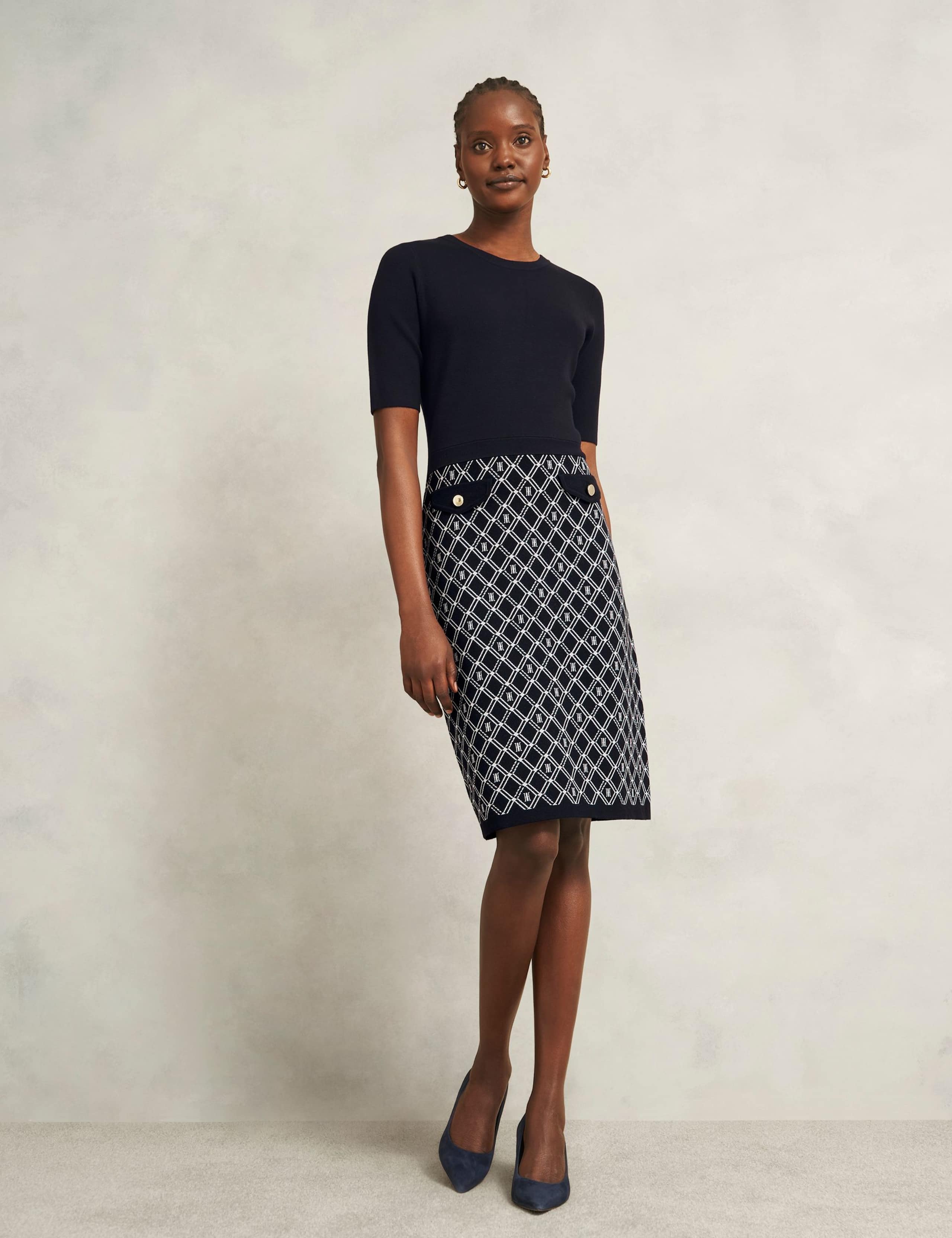 Printed Knee Length Skater Dress 1 of 7