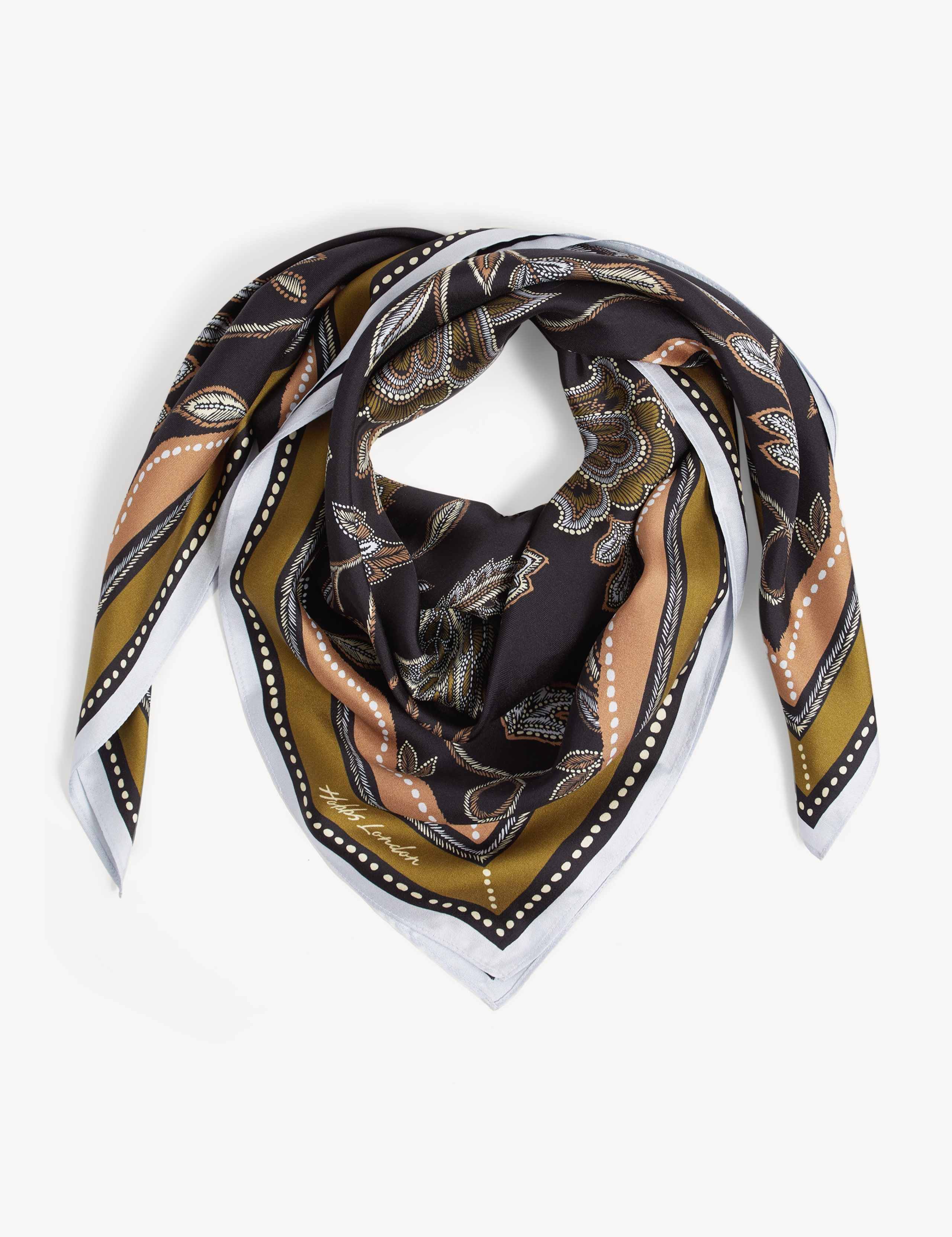 Pure Silk Leaf Print Square Scarf 5 of 5