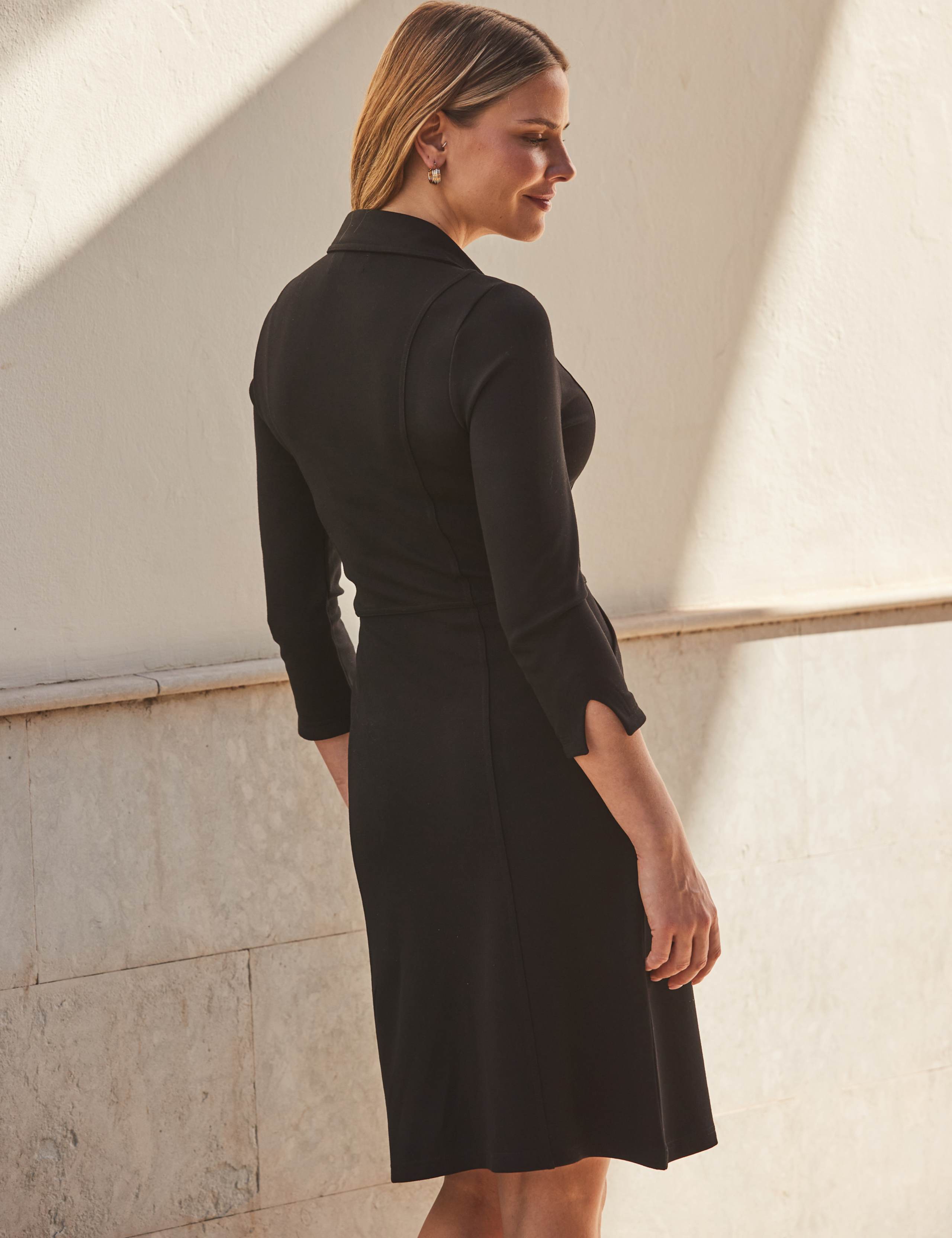 Jersey Button Detail Knee Length Shirt Dress 2 of 5