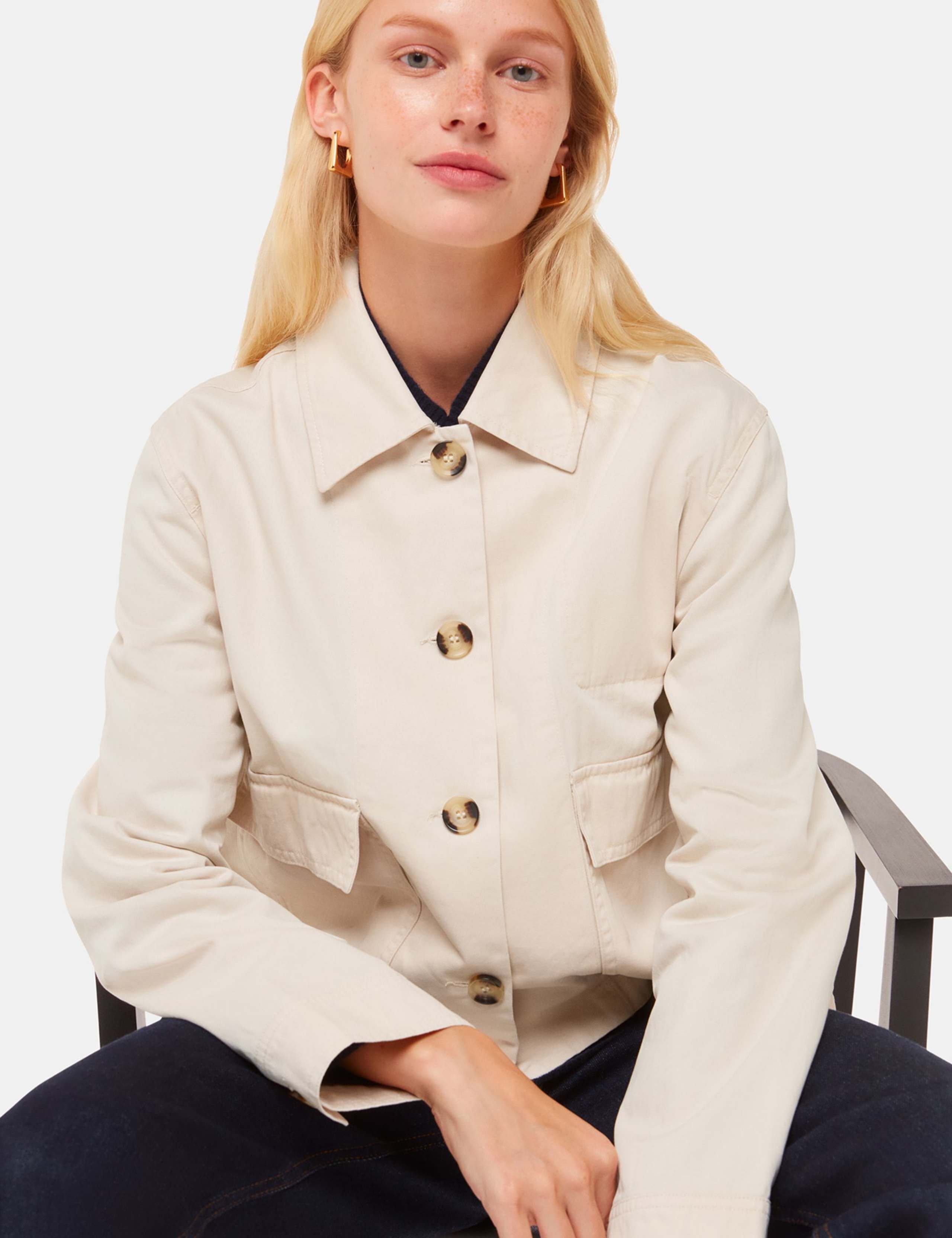 Marie Pure Cotton Collared Short Jacket 1 of 4