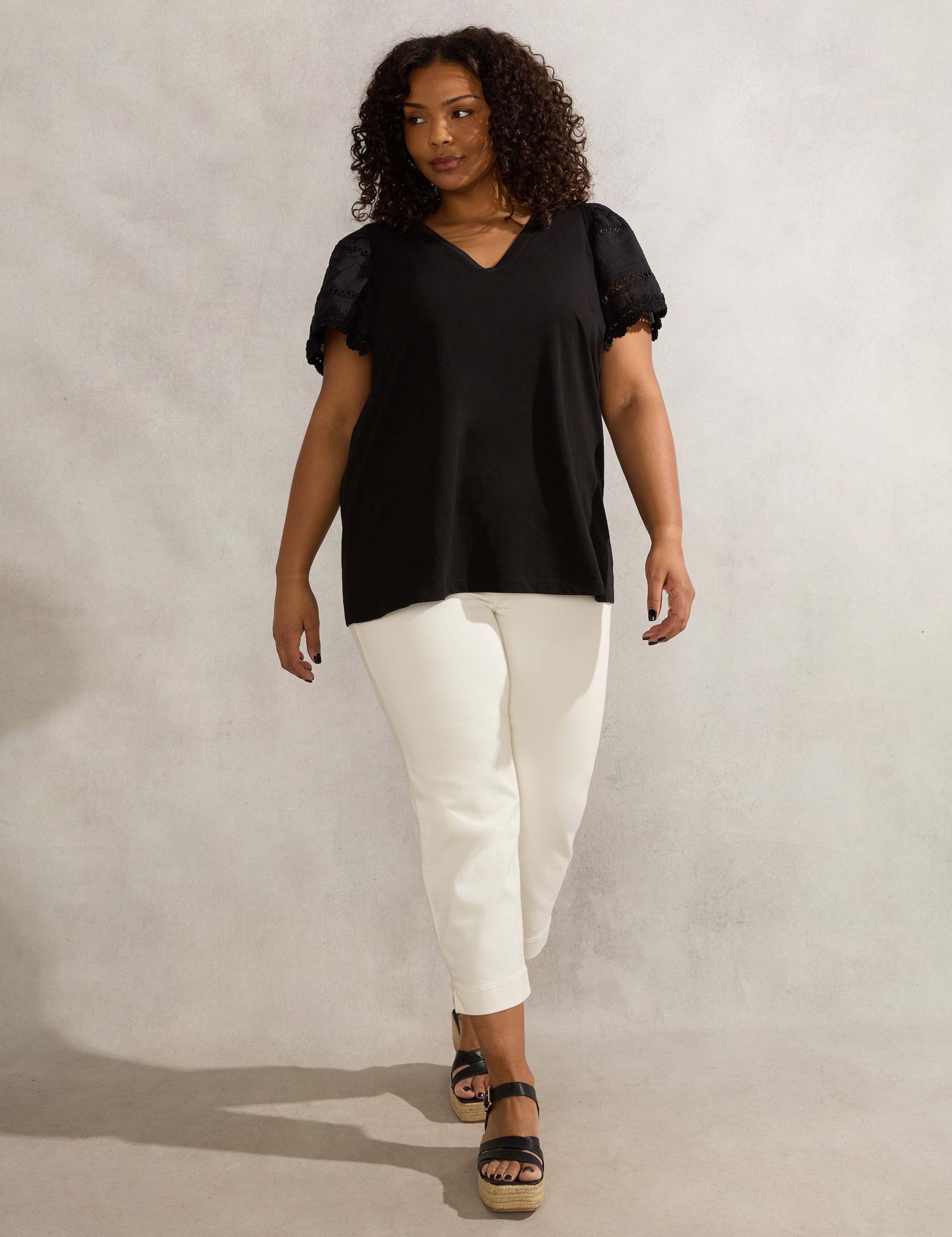 V-Neck Lace Insert Angel Sleeve Blouse 2 of 4