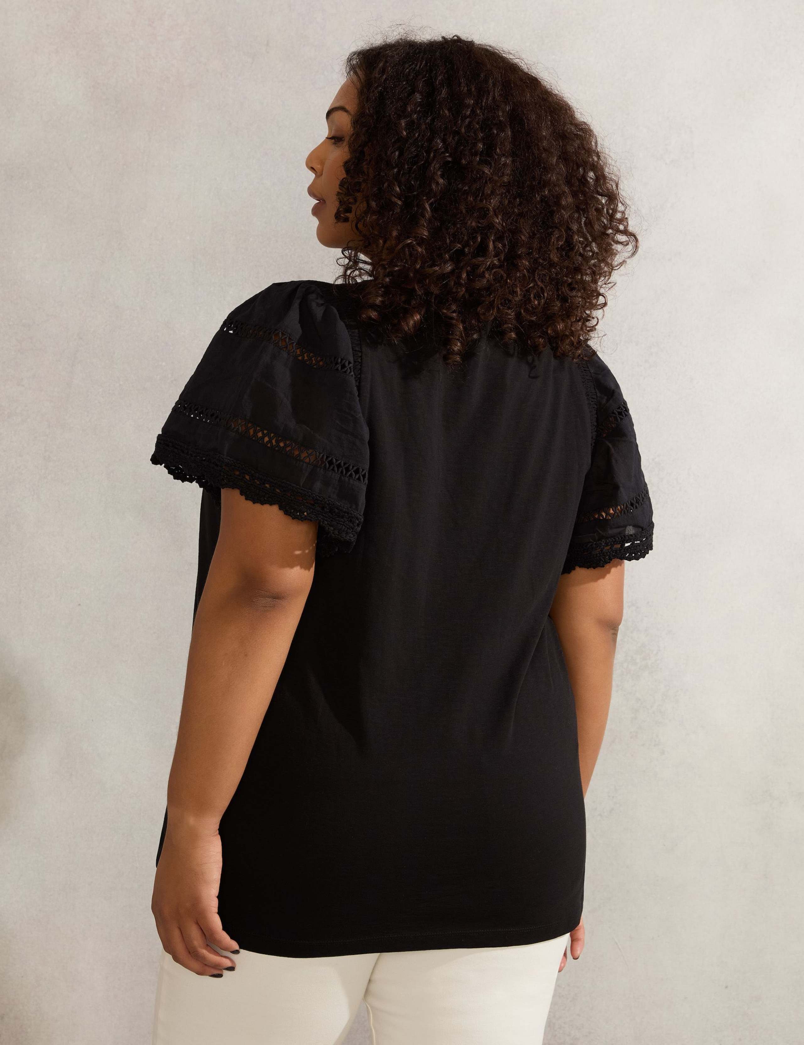 V-Neck Lace Insert Angel Sleeve Blouse 4 of 4