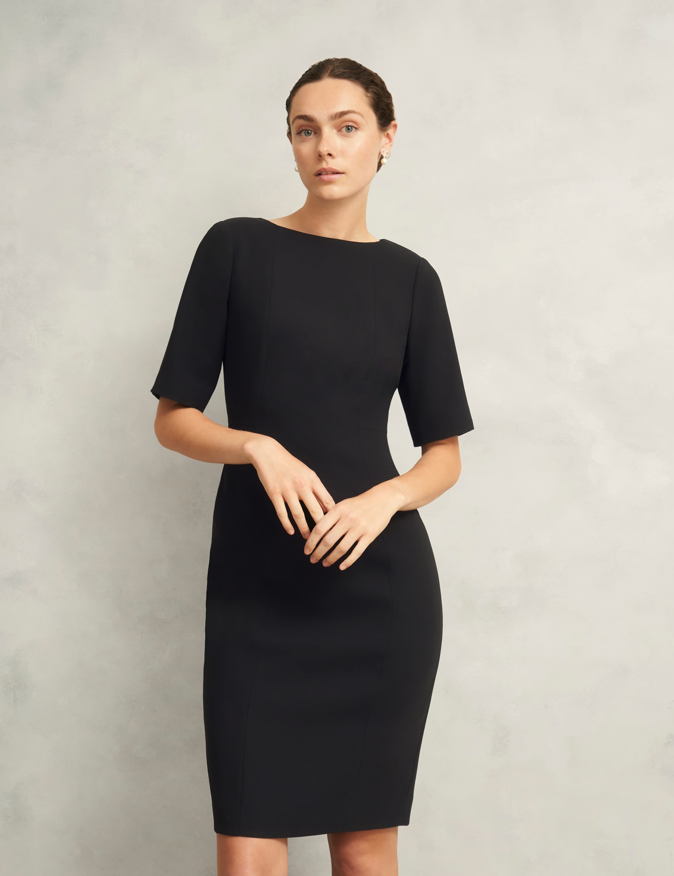 Crepe Knee Length Tailored Shift Dress 3 of 6